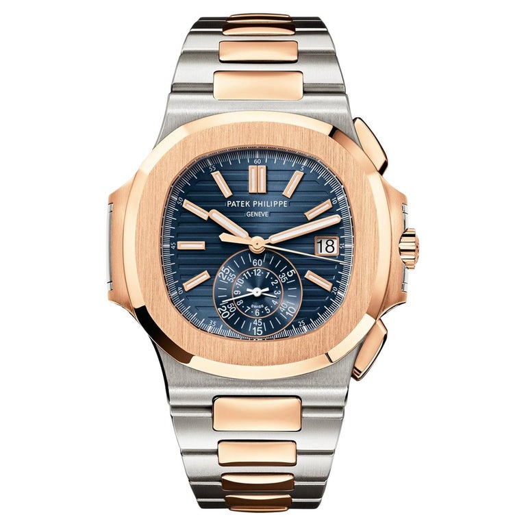 Patek Philippe Nautilus Rose Gold Stainless Steel Blue Dial Mens Watch 5980/1AR For Sale