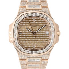 Patek Philippe Nautilus Round & Baguette Diamond 18 Karat Watch in Stock