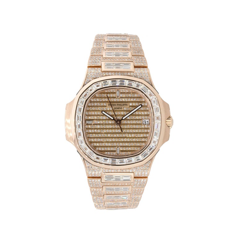 Patek Philippe Nautilus 18k Rose Gold All Baguette Diamond Watch