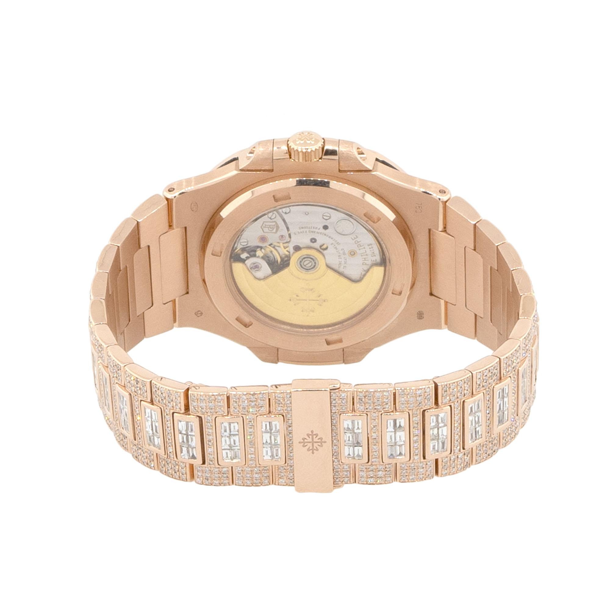 Mixed Cut Patek Philippe Nautilus Round & Baguette Diamond 18 Karat Watch in Stock