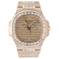 Patek Philippe Nautilus Round & Baguette Diamond 18 Karat Watch in Stock