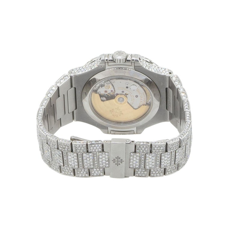 Patek Philippe Nautilus Stainless Steel All Diamond Moon Phase Dial Watch For Sale 1
