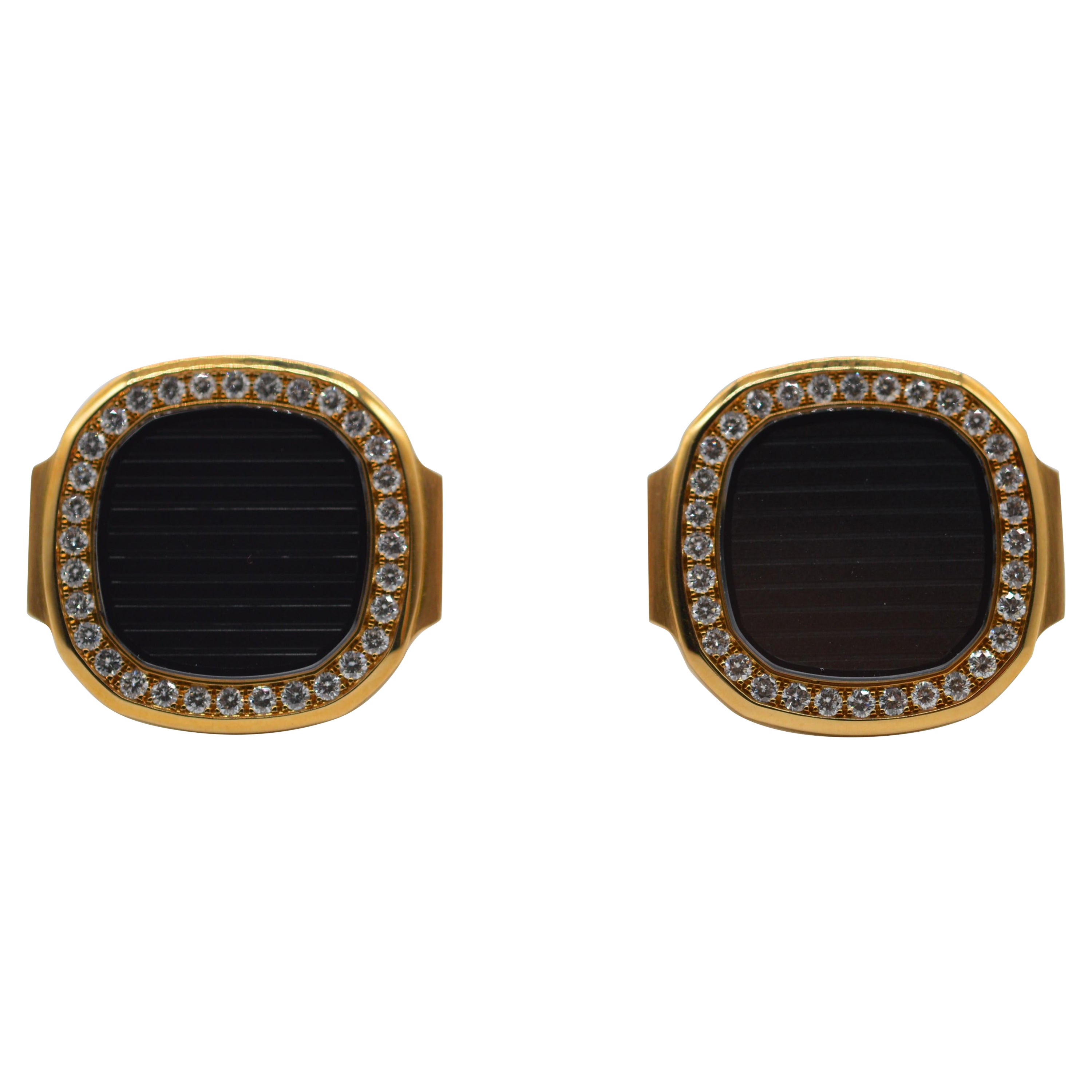Patek Philippe Nautilus Vintage Cufflinks with Diamonds 18K Yellow Gold Unworn For Sale