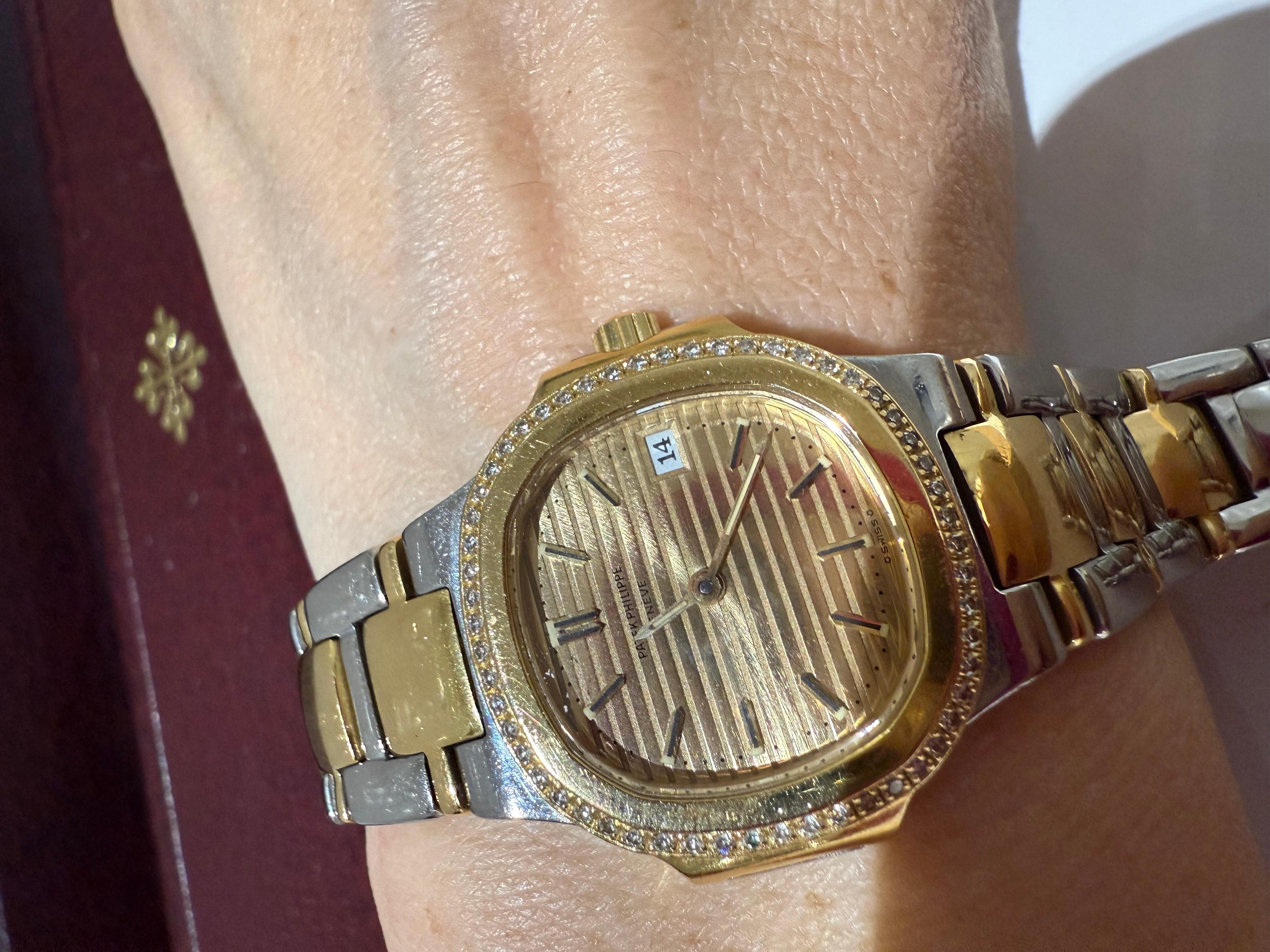PATEK PHILIPPE Nautilus Vintage watch steel/yellow gold and diamonds For Sale 2