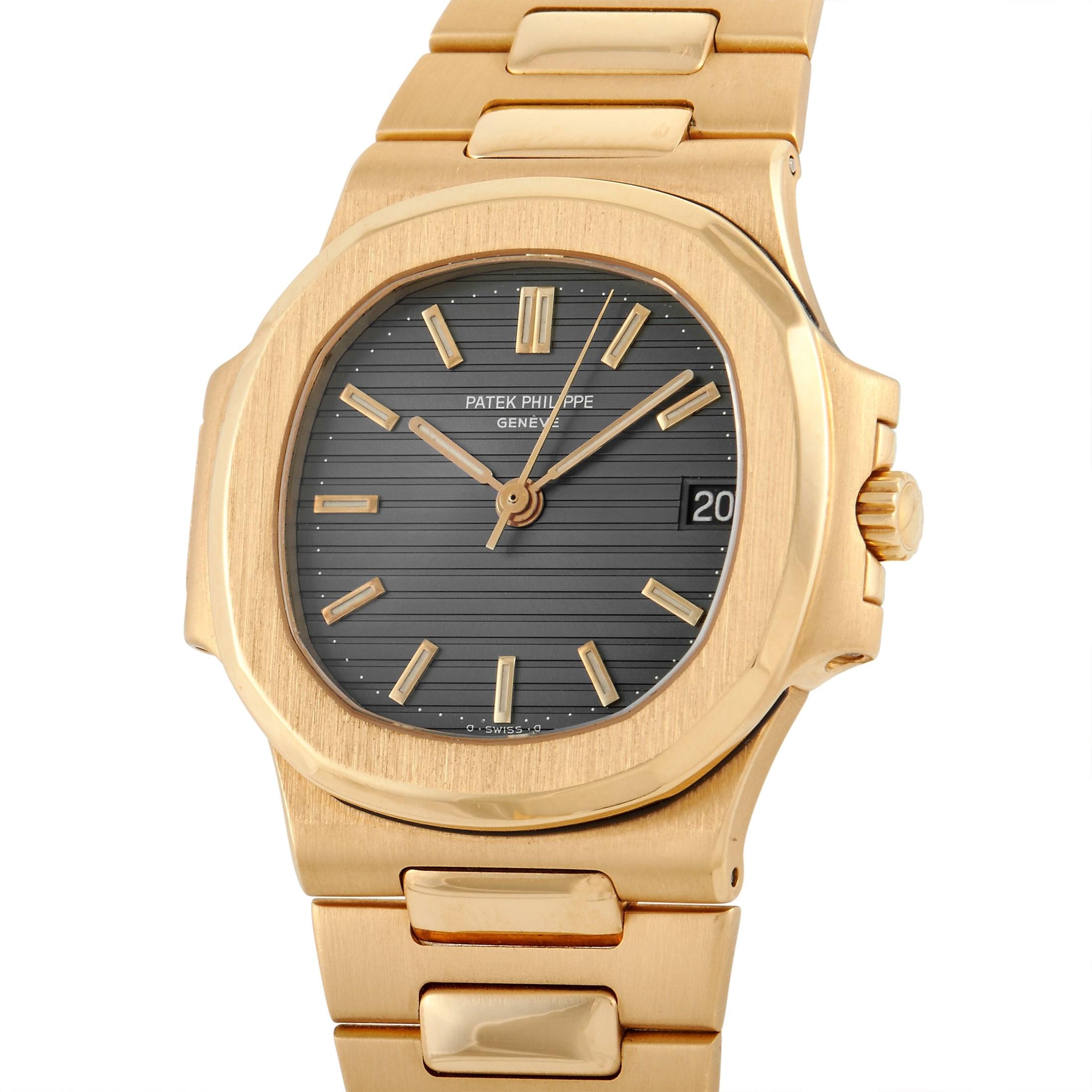 The Patek Philippe Nautilus Watch, reference number 3800J, is a sleek, sophisticated timepiece with an inherent sense of luxury. 

Clean and classic in design, it features a 37mm case, bracelet, and bezel crafted from opulent 18K Yellow Gold. On the
