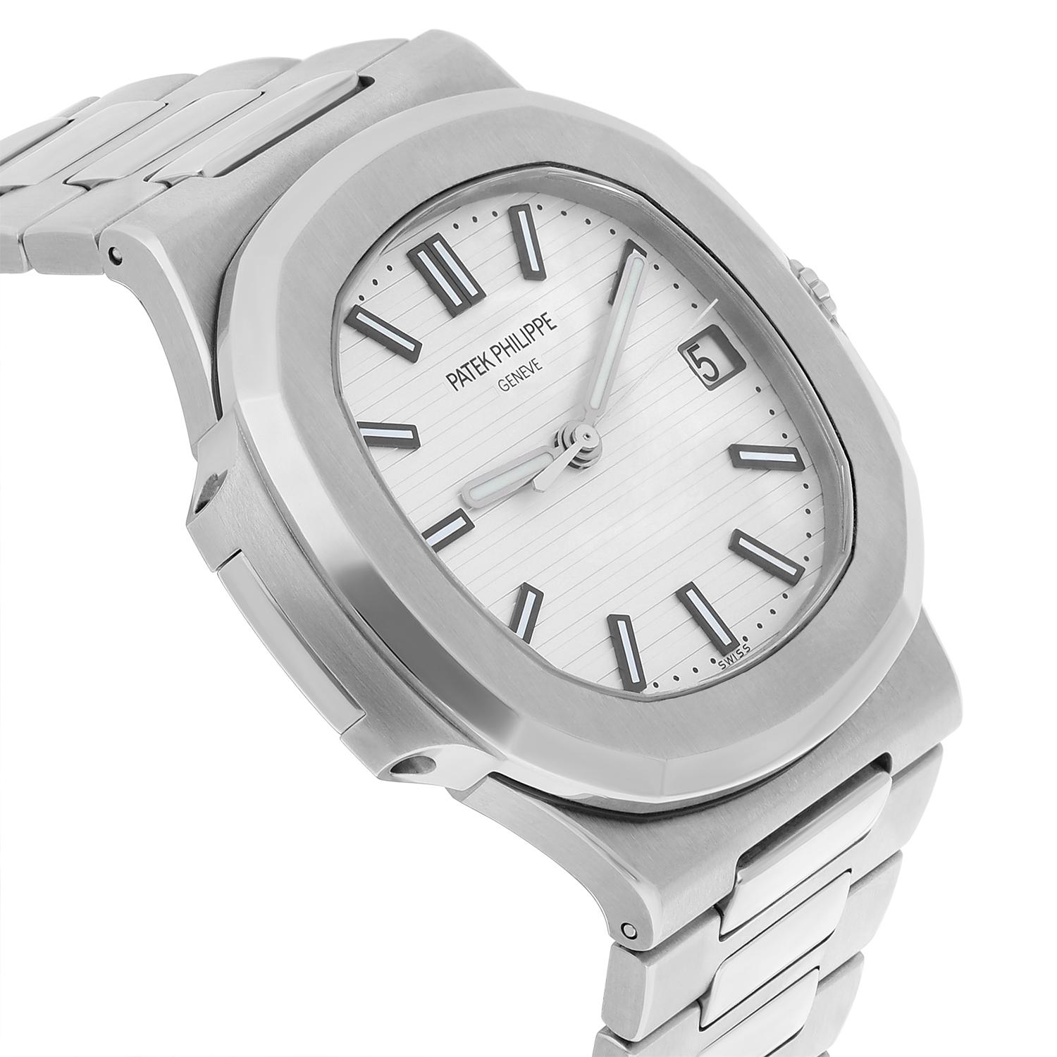 Patek Philippe Nautilus Uhr 40MM Weiß Index Stundenmarkierungen Zifferblatt Edelstahl Zifferblatt Edelstahl im Angebot 1