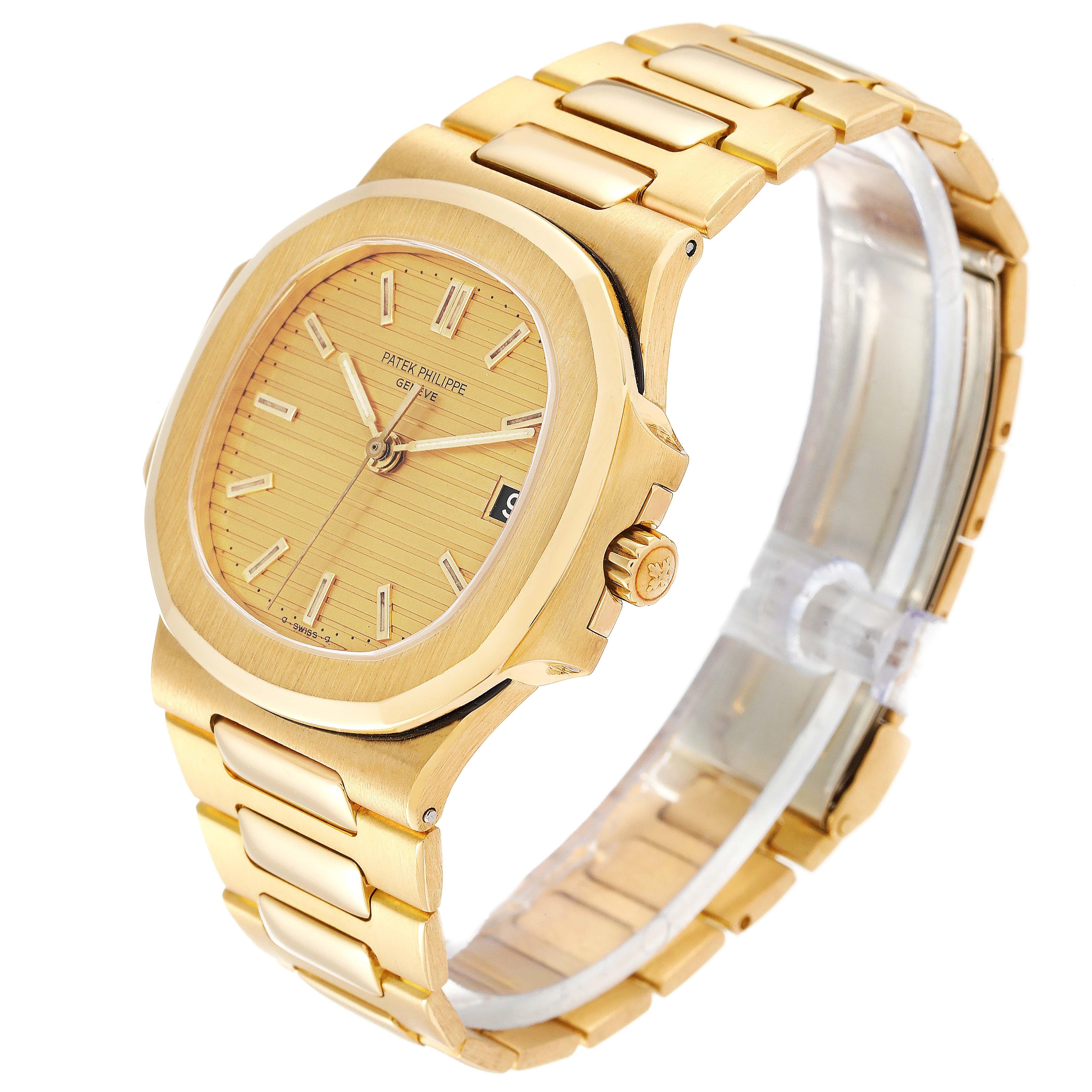 Patek Philippe Nautilus Yellow Gold Champagne Dial Mens Watch 3800 Box Papers In Good Condition In Atlanta, GA