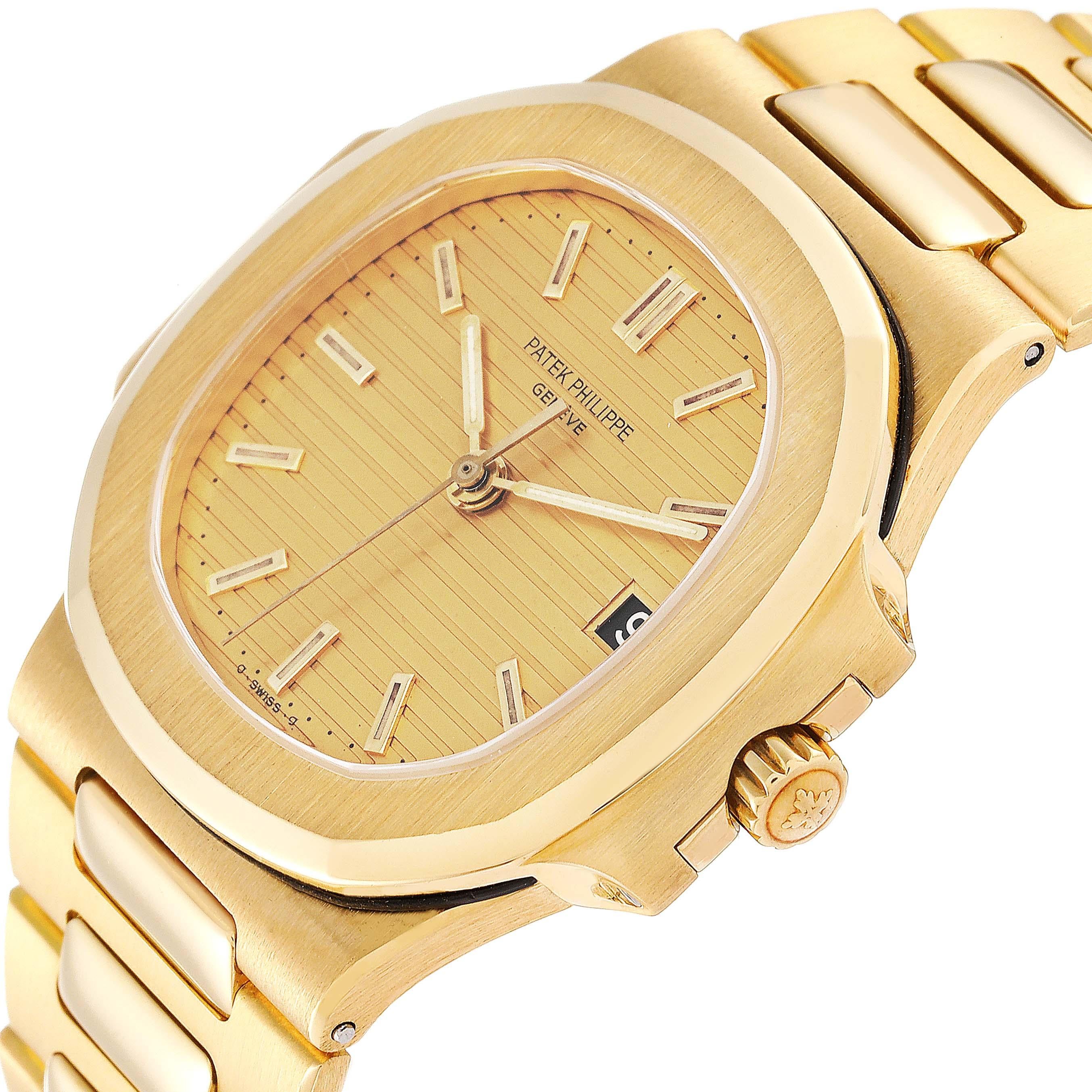 Men's Patek Philippe Nautilus Yellow Gold Champagne Dial Mens Watch 3800 Box Papers