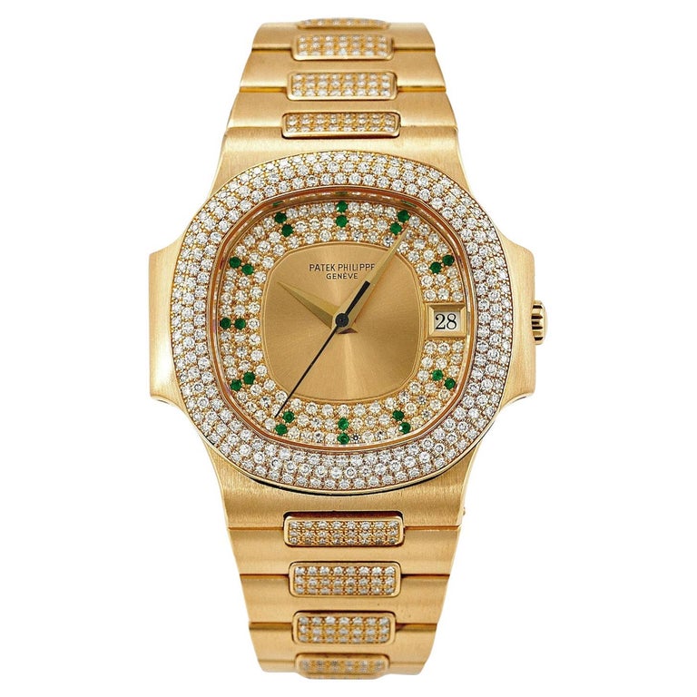 Patek Philippe Nautilus Yellow Gold Diamond-Set Ruby Markers Watch 3800/105J-001 For Sale