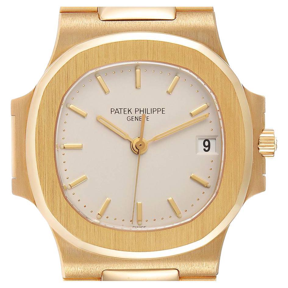 Patek Philippe Nautilus Yellow Gold Silver Dial Mens Watch 3800 Box Papers
