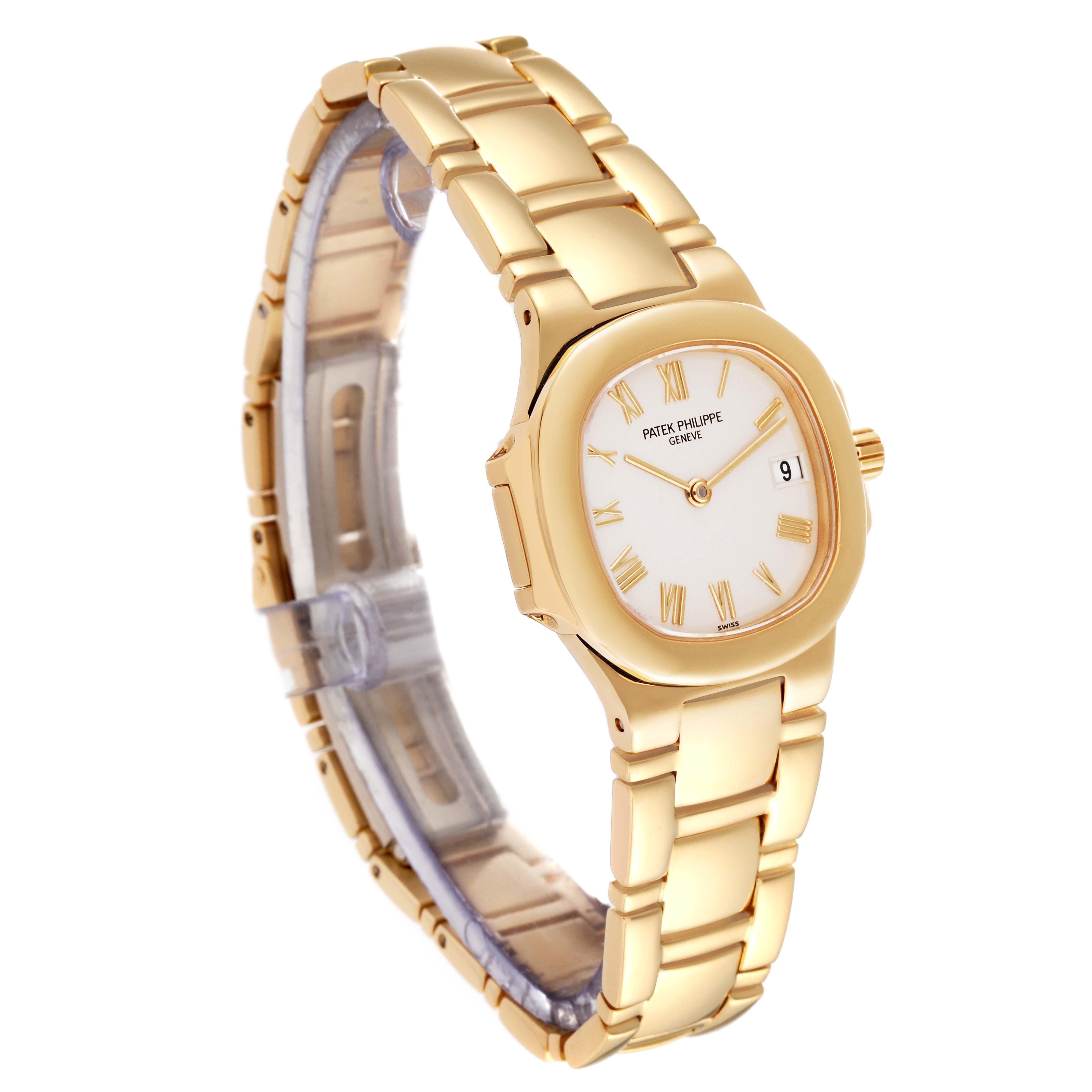 Patek Philippe Nautilus Yellow Gold White Dial Ladies Watch 4700 In Excellent Condition In Atlanta, GA