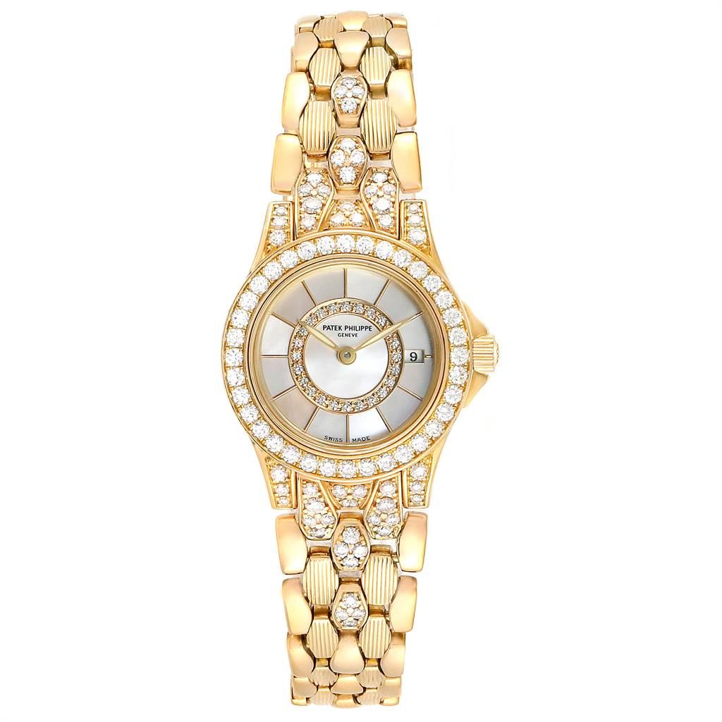 Patek Philippe Neptune Yellow Gold Diamond Ladies Watch 4881-120 In Excellent Condition For Sale In Atlanta, GA