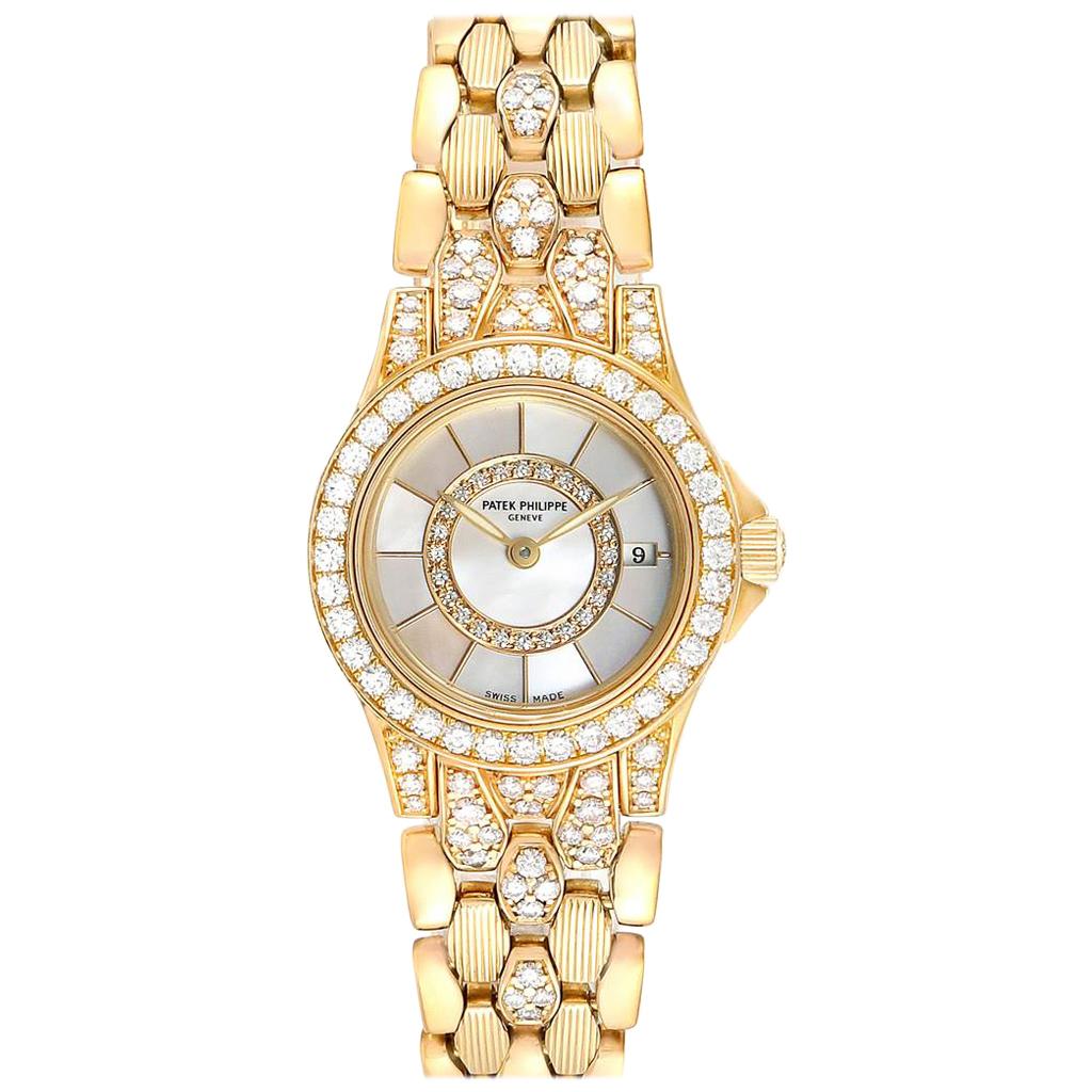 Patek Philippe Neptune Yellow Gold Diamond Ladies Watch 4881-120 For Sale