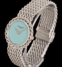 Patek Philippe Onyx Turquoise Dial White Gold Bracelet Manual Wind Watch