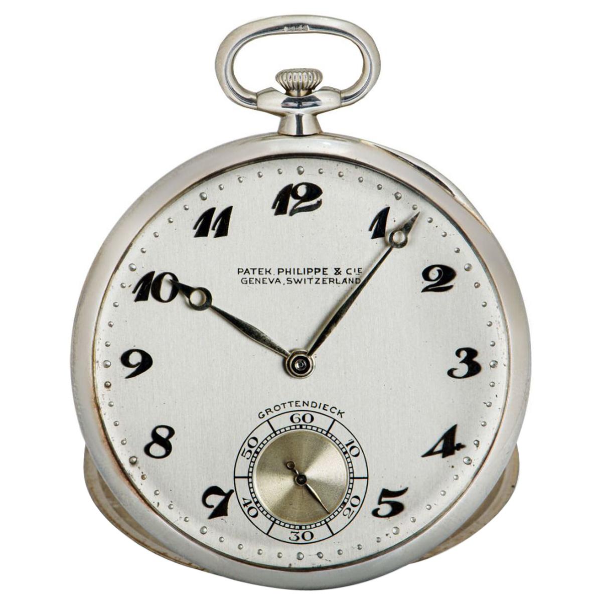 Patek Philippe Open Face Pocket Watch Bassine Style Vintage Men's 18k White Gold