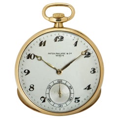 Patek Philippe Open Face Pocket Watch Vintage Gents 18k Yellow Gold Silver Dial