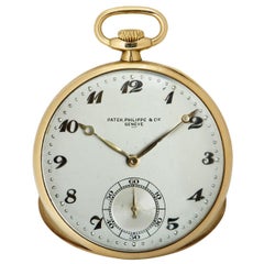 Vintage Herrenuhr mit offenem Zifferblatt von Patek Philippe, 18 Karat Gelbgold und Silber Zifferblatt