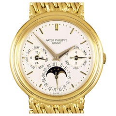 Vintage Patek Philippe Perpetual Calendar Yellow Gold Silver Dial 3945/1 Automatic