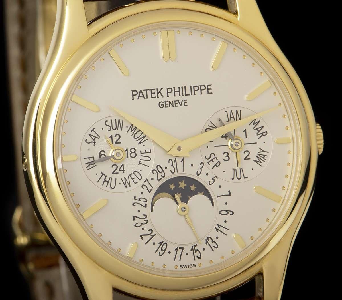 Patek Philippe Perpetual Calendar Yellow Gold Silver Dial 5140J Automatic Watch im Zustand „Gut“ in London, GB