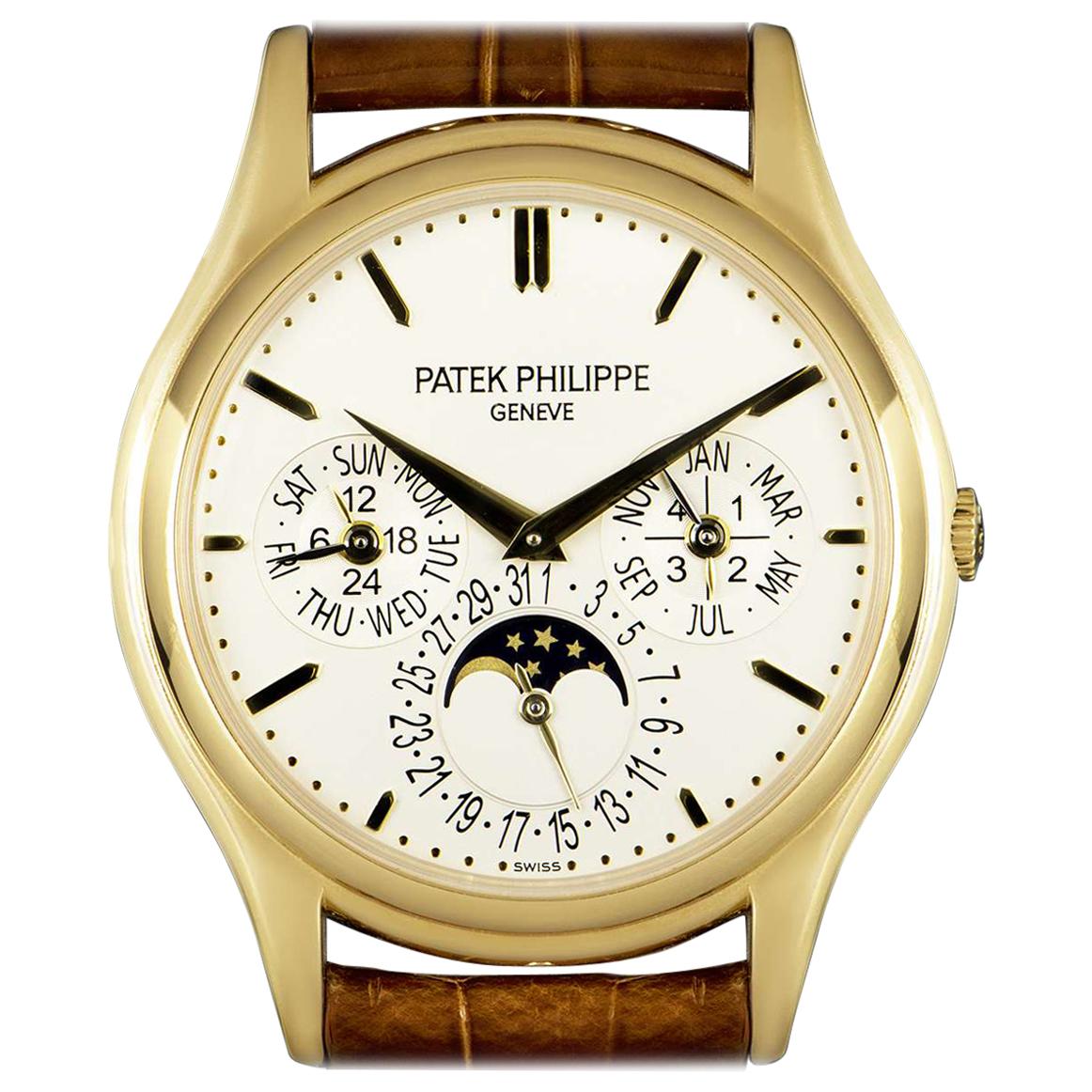 Patek Philippe Perpetual Calendar Yellow Gold Silver Dial 5140J Automatic Watch