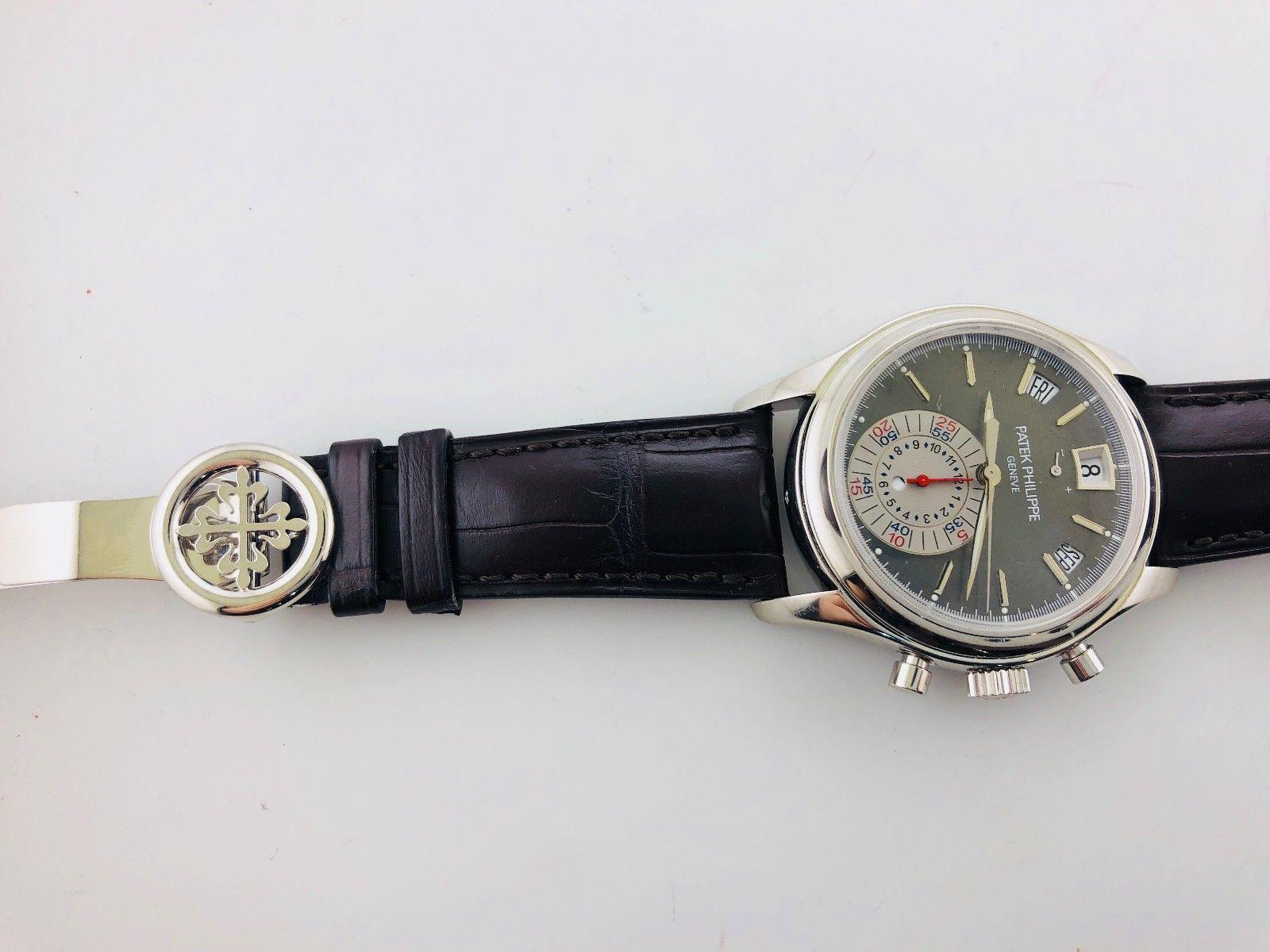 Patek Philippe Platinum Annual Cal Chron 5960p-001 Watch In Excellent Condition For Sale In New York, NY