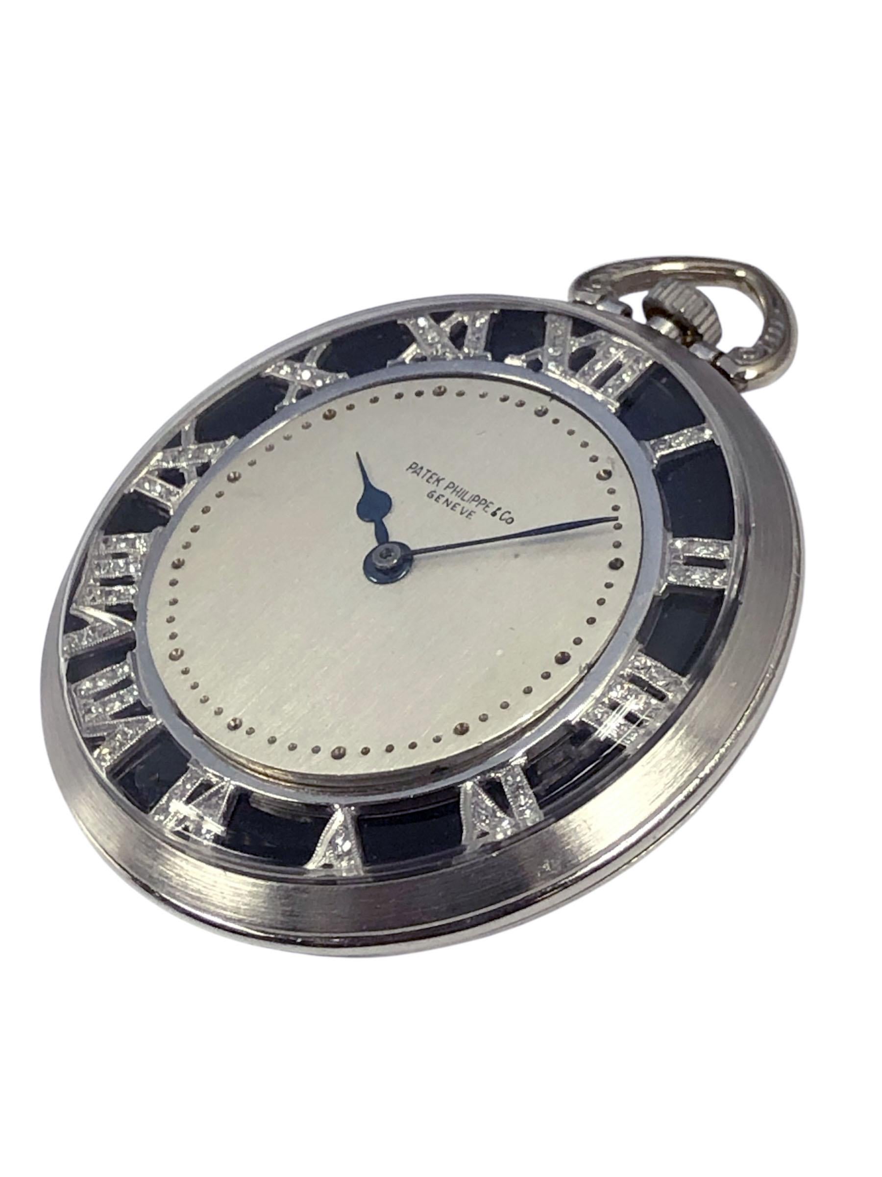 Taglio singolo Patek Philippe Orologio da tasca Art Deco in platino e diamanti in vendita