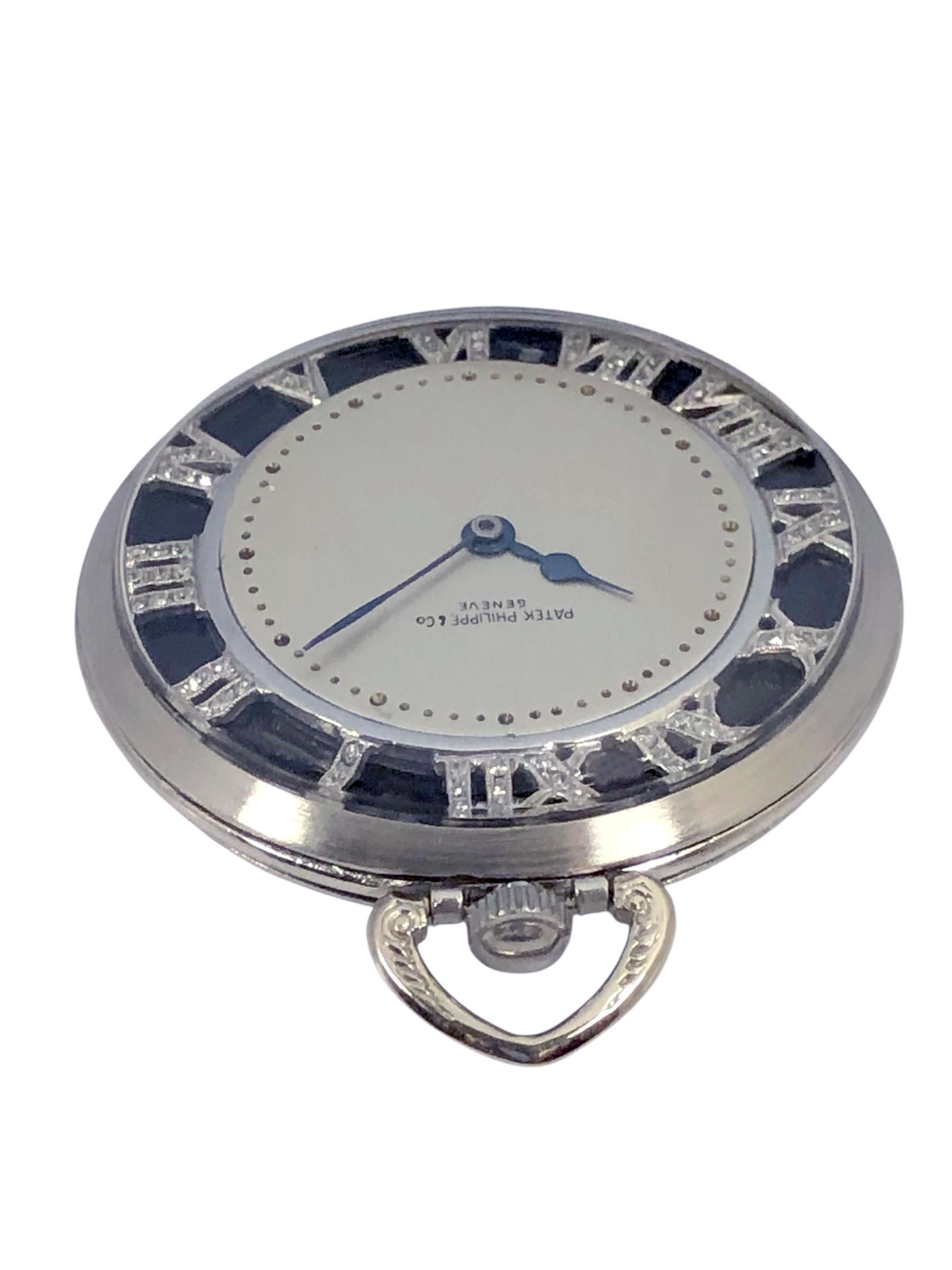 da uomo o donna Patek Philippe Orologio da tasca Art Deco in platino e diamanti in vendita