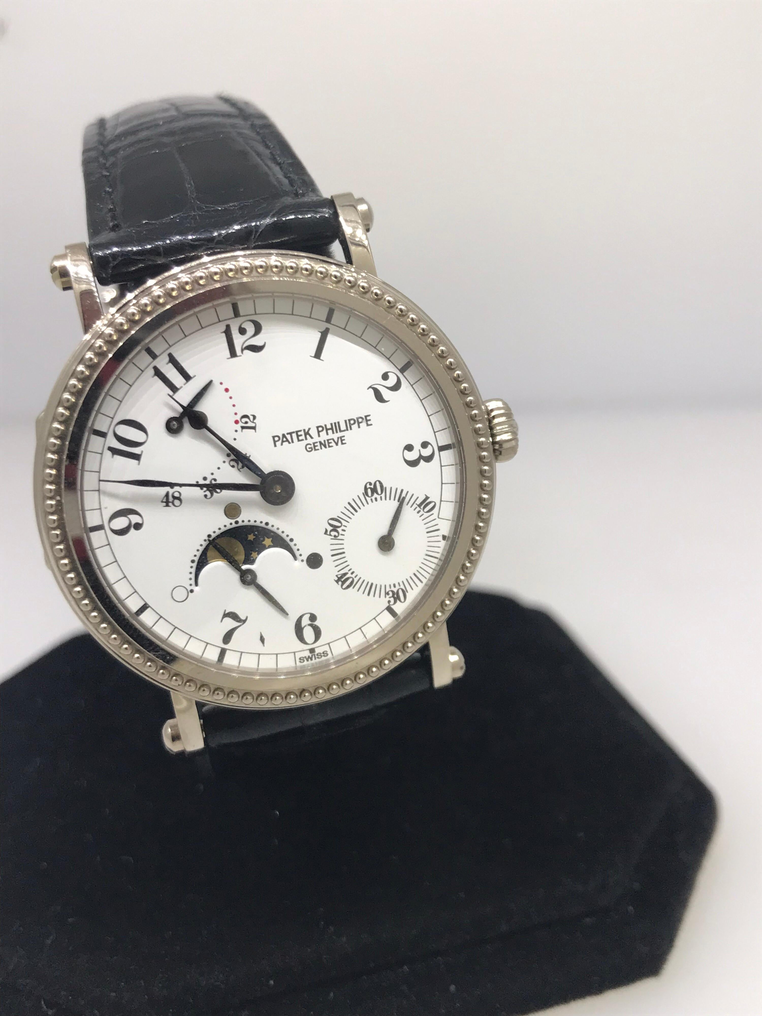 Patek Philippe Men's Watch

Model Number: 5015P

100% Authentic

Pre Owned in excellent condition

Comes with a generic watch box

Platinum Case

White Dial

Case Diameter: 35mm

Black Leather Band

Tang Buckle

Swiss made automatic