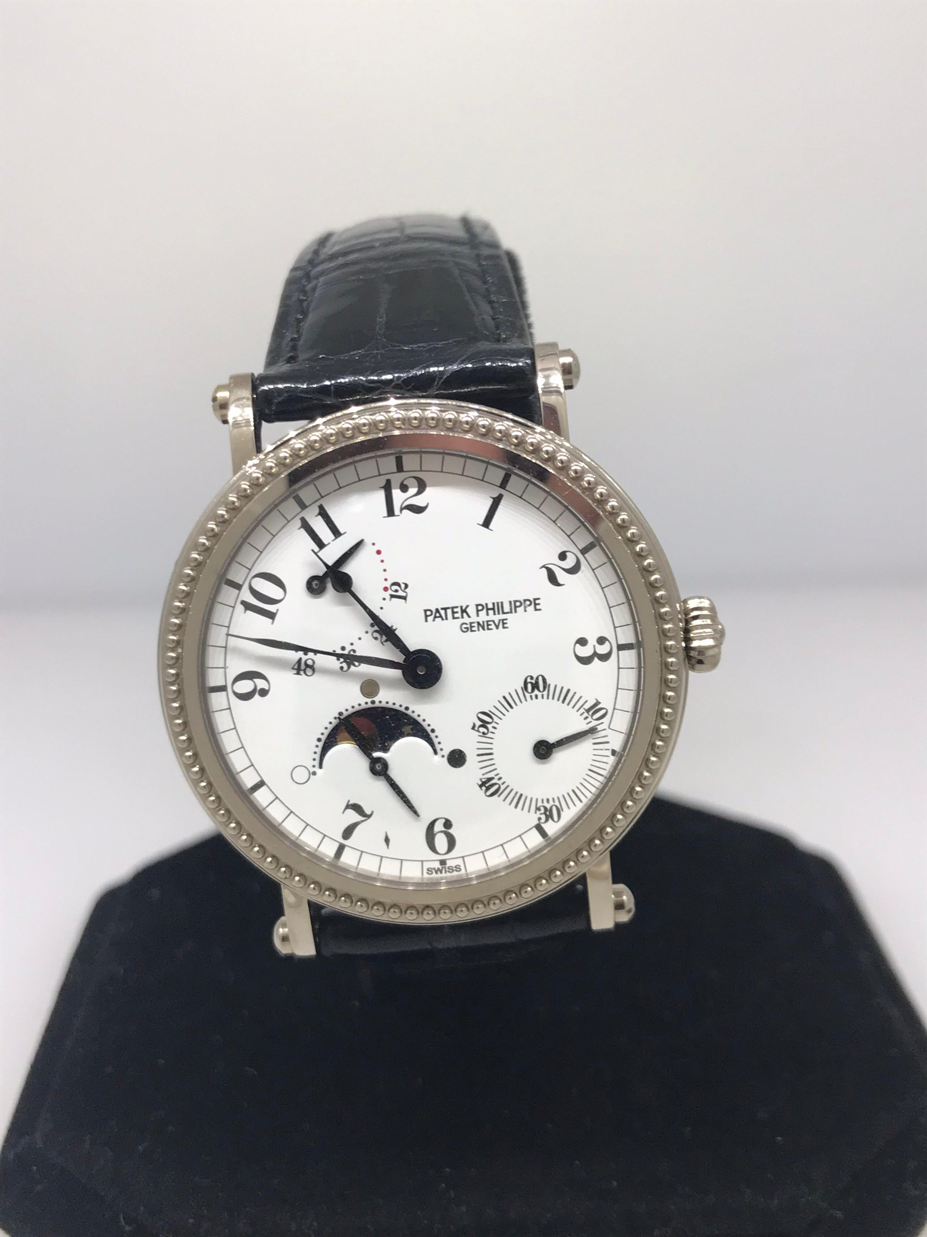 Patek Philippe Platinum Moonphase Power Reserve Automatic Men's Watch 5015P In Excellent Condition For Sale In New York, NY