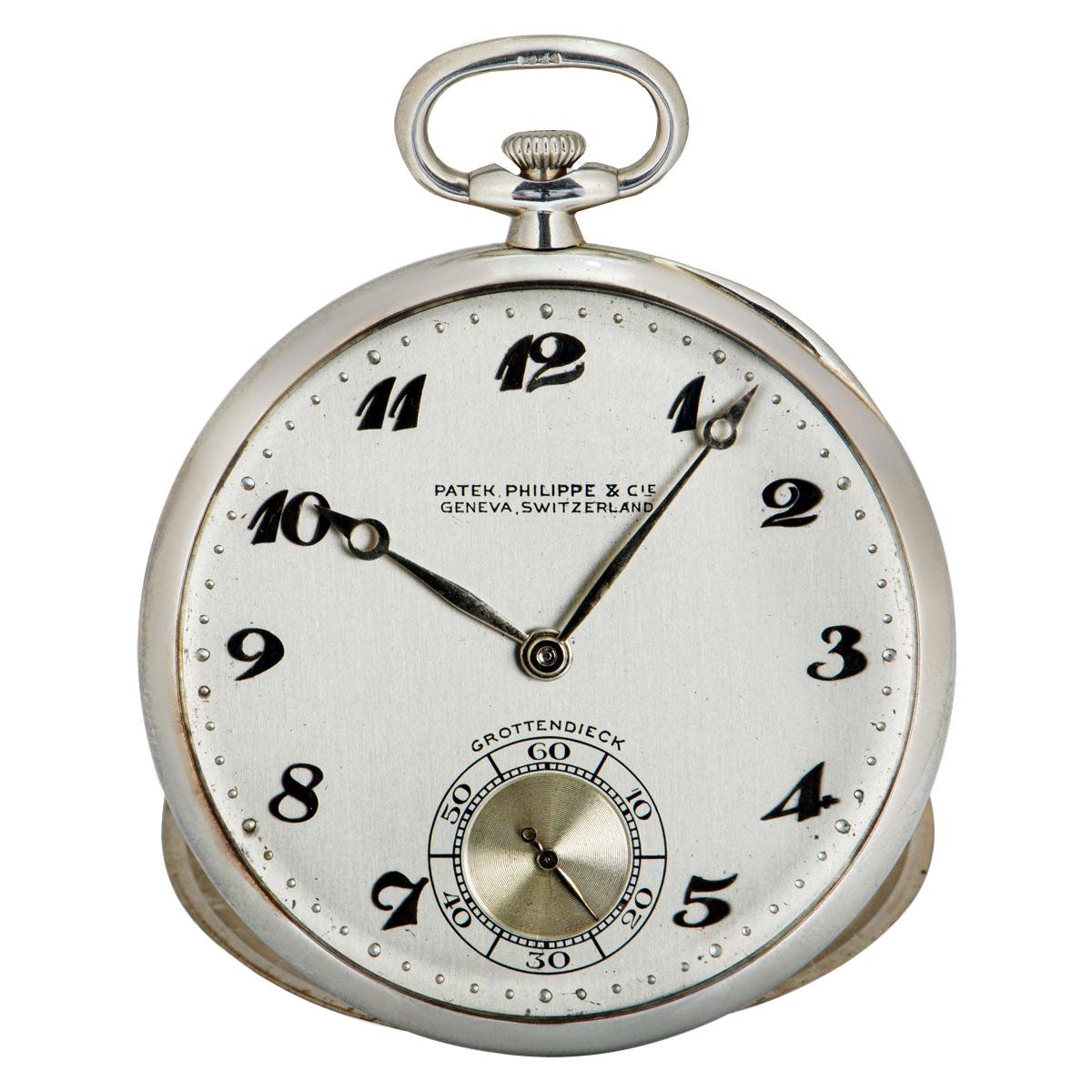 Patek Philippe Pocket Watch Bassine Style Vintage 18 Karat White Gold