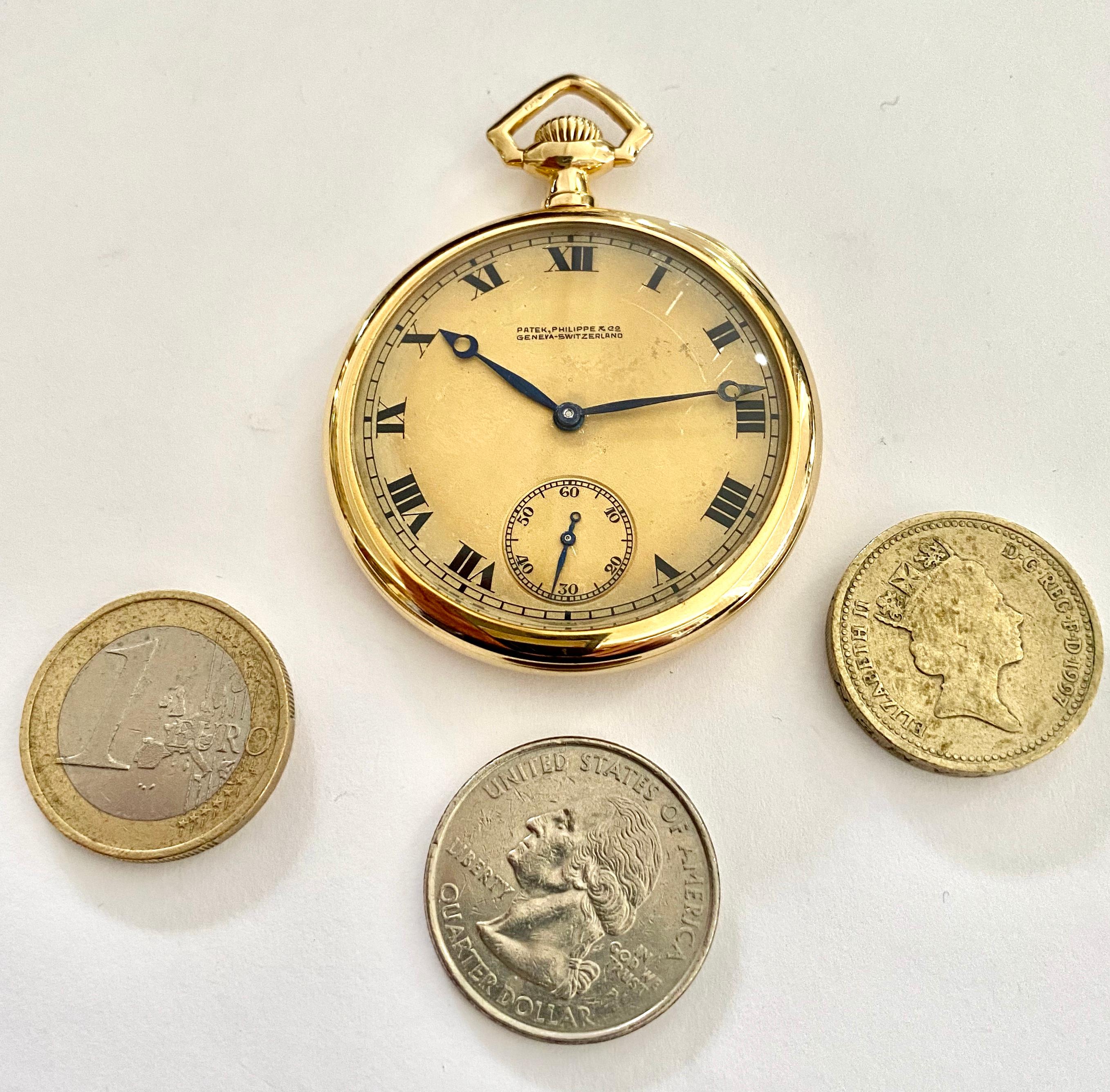 Art Nouveau Patek Philippe Pocket Watch, Open Face, Bassine Style Yellow Gold 18 Karat, 1918