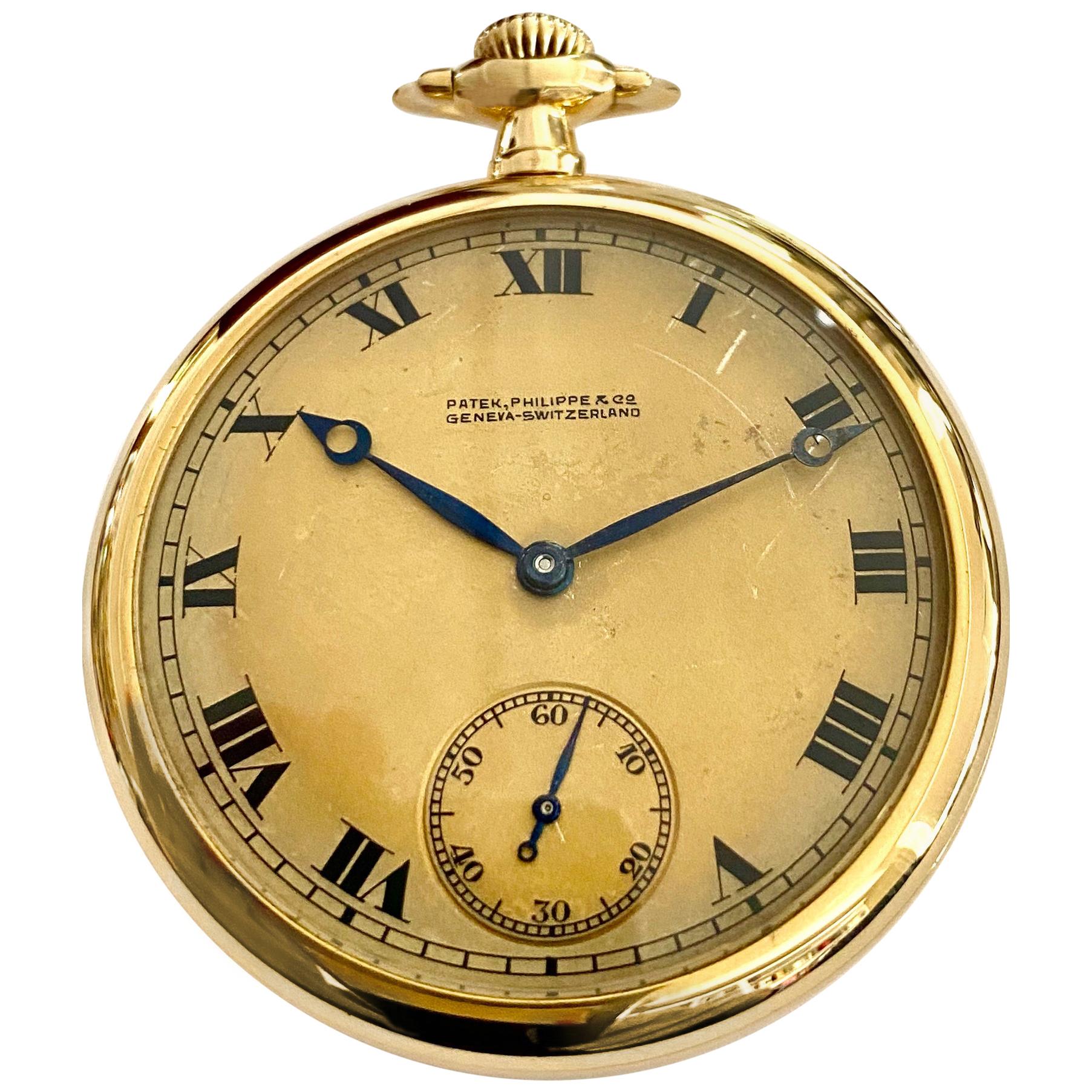 Patek Philippe Pocket Watch, Open Face, Bassine Style Yellow Gold 18 Karat, 1918