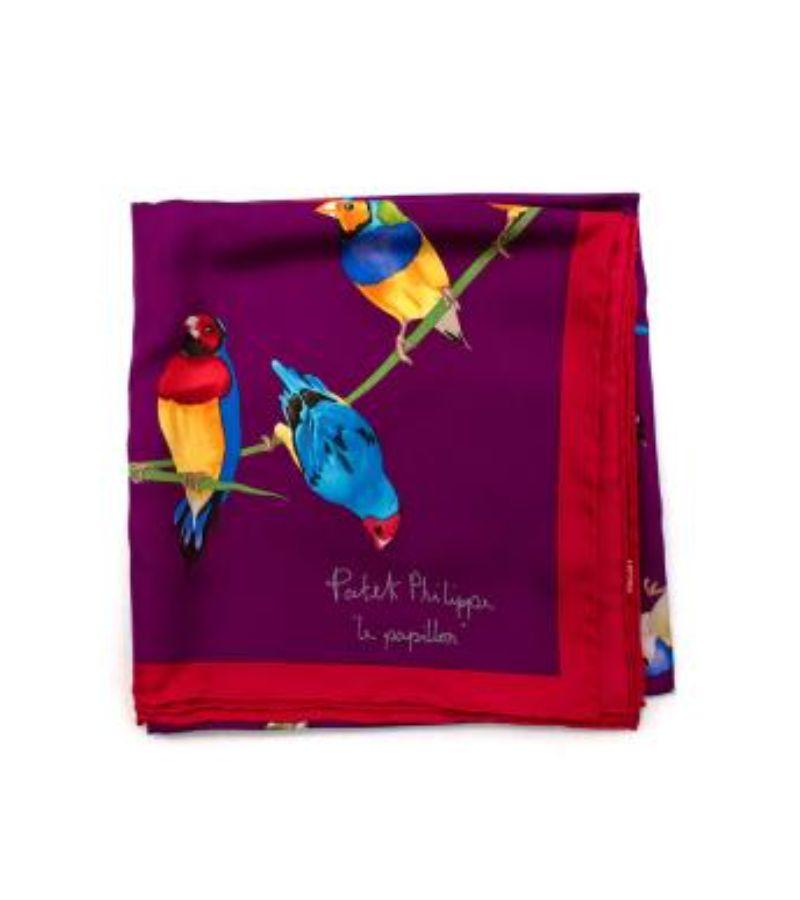 Patek Philippe Purple Birds of Paradise Print Silk Scarf In Excellent Condition In London, GB