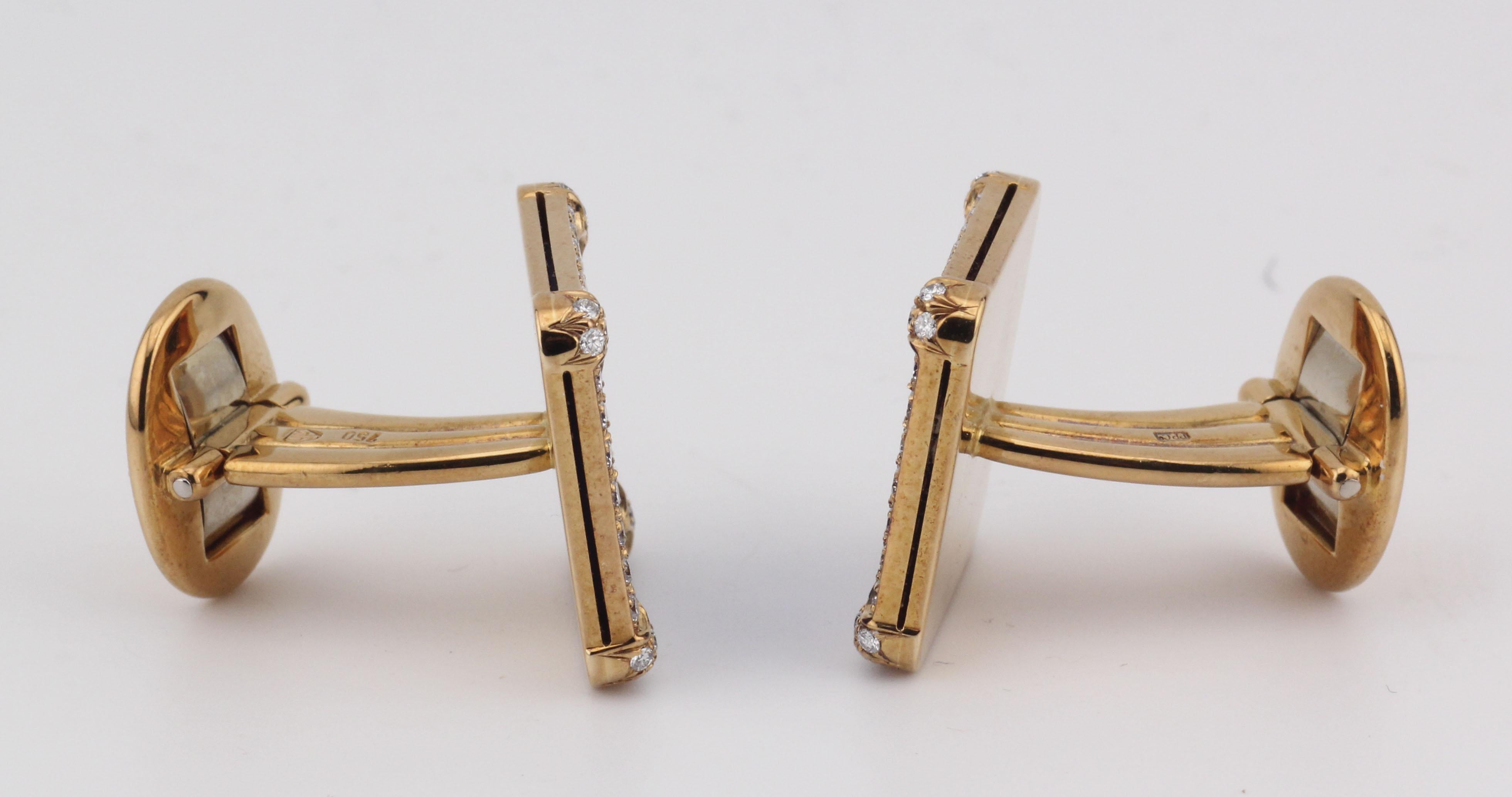 Brilliant Cut Patek Philippe Rare Lapis Diamond 18k Yellow Gold Cufflinks