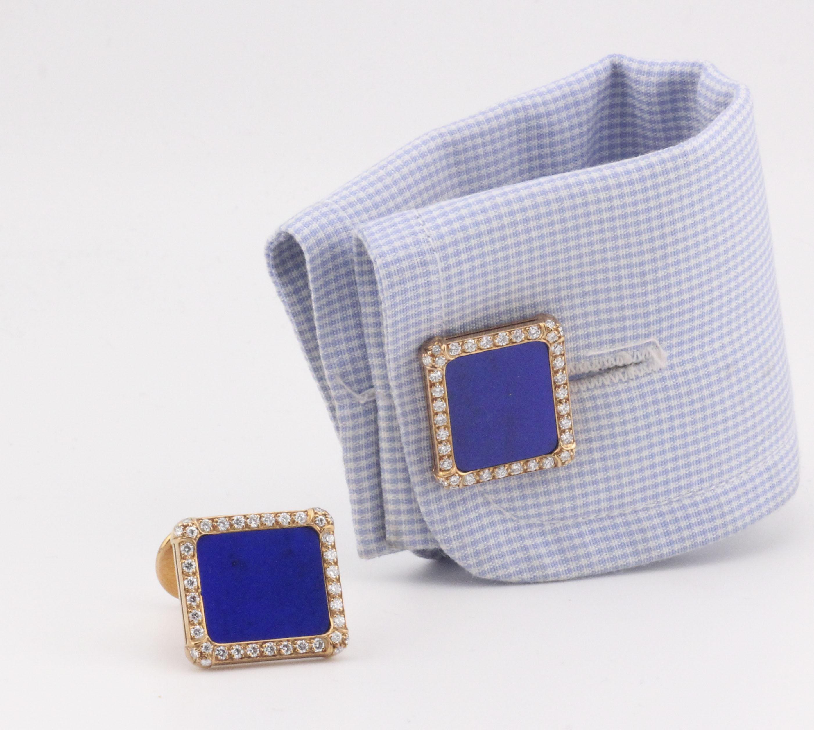 Patek Philippe Rare Lapis Diamond 18k Yellow Gold Cufflinks 2