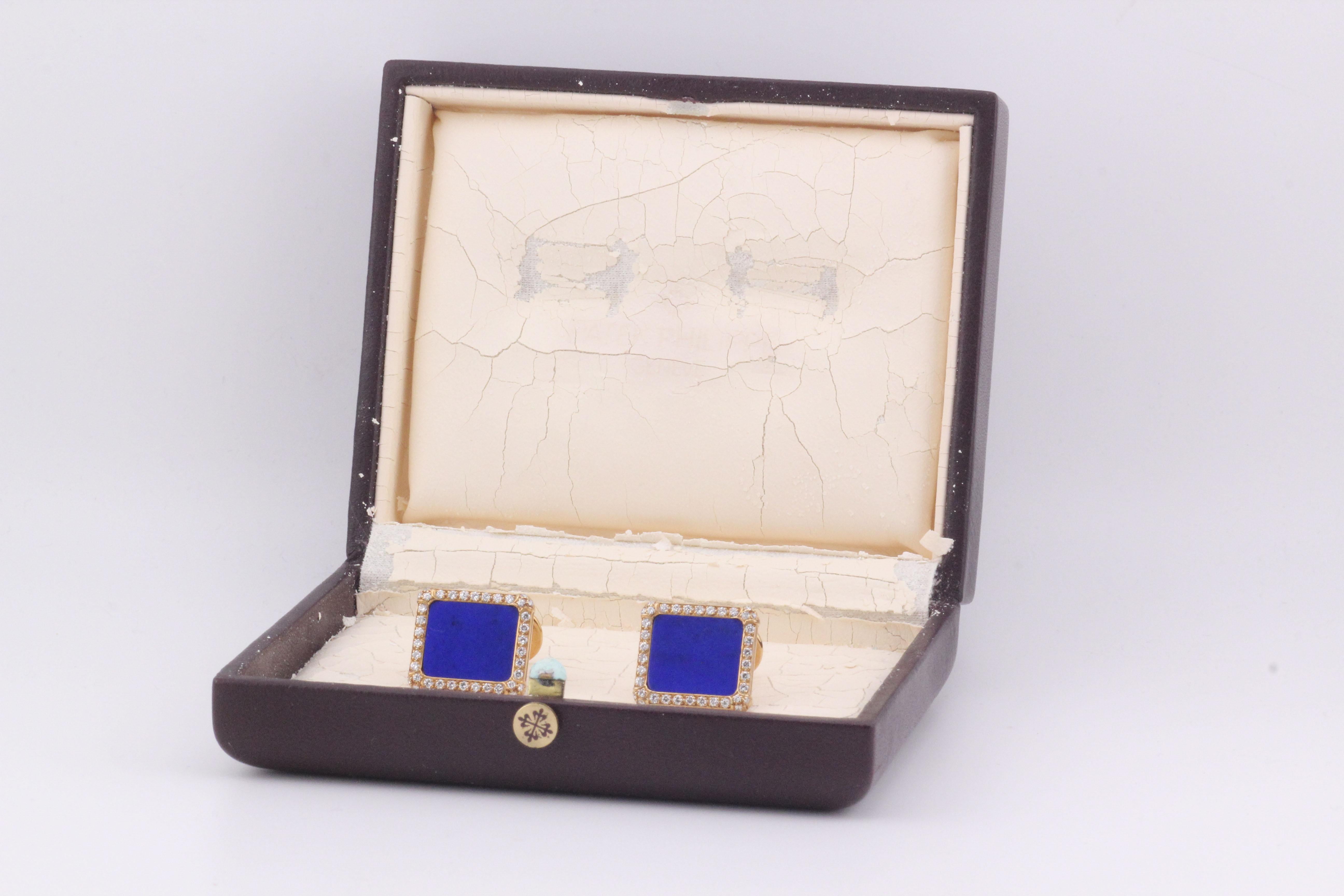 Patek Philippe Rare Lapis Diamond 18k Yellow Gold Cufflinks 3
