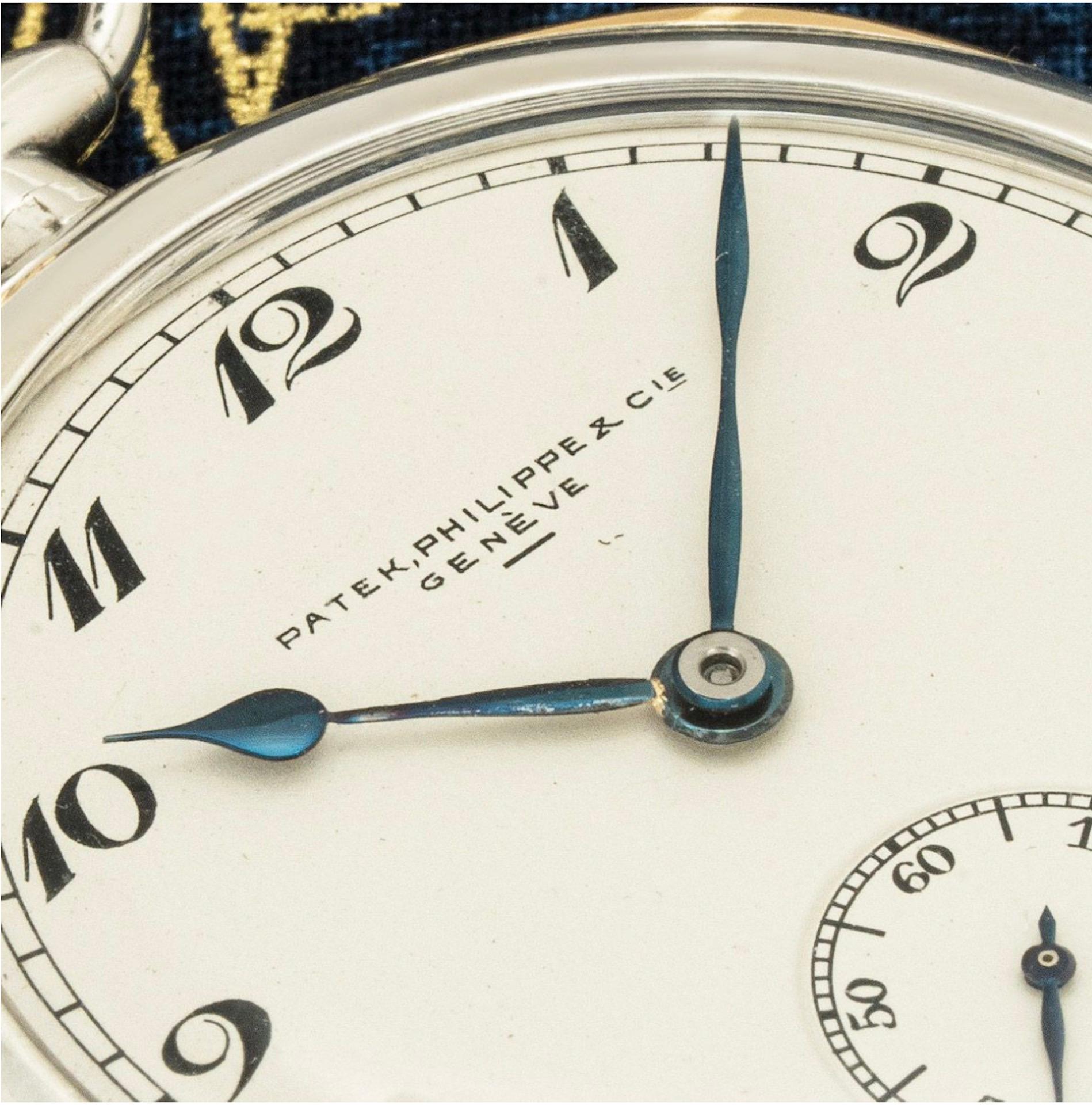 Patek Philippe Seltene Silber & Gold schlüssellose Hebel OpenFace DressPocket Uhr C1920 im Zustand „Hervorragend“ im Angebot in London, GB