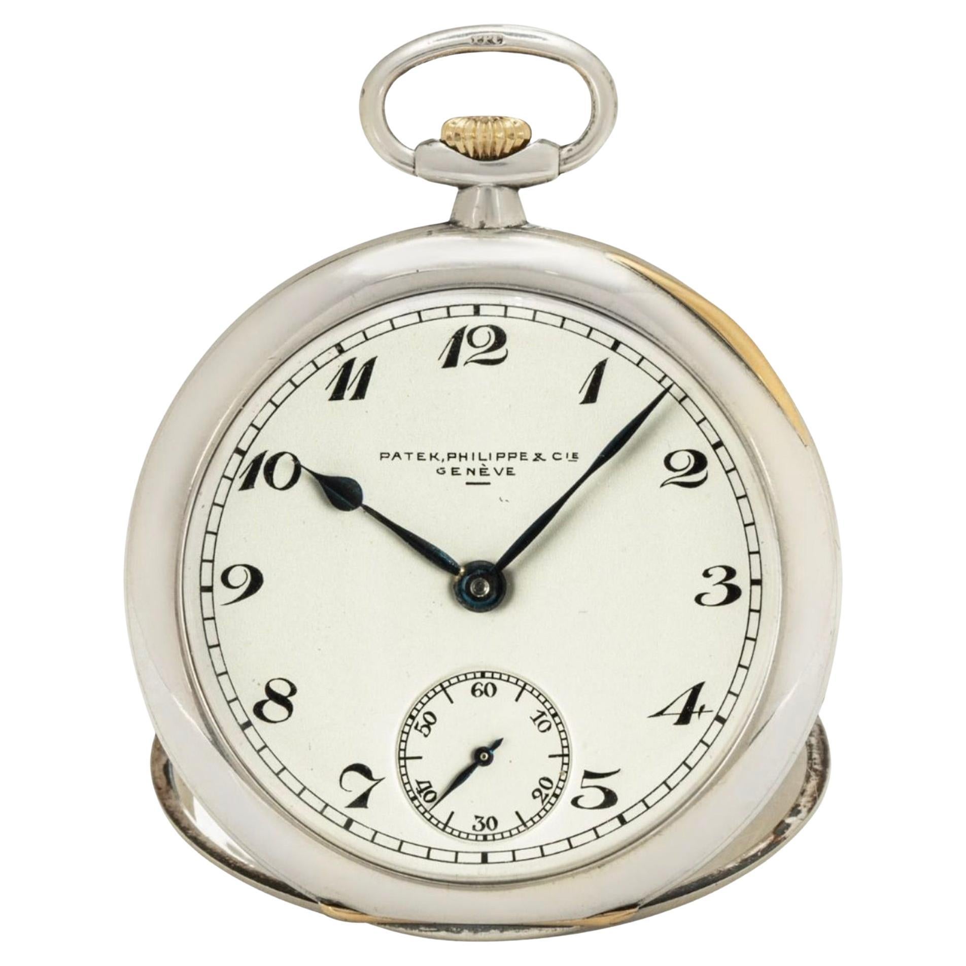 Patek Philippe Seltene Silber & Gold schlüssellose Hebel OpenFace DressPocket Uhr C1920 im Angebot