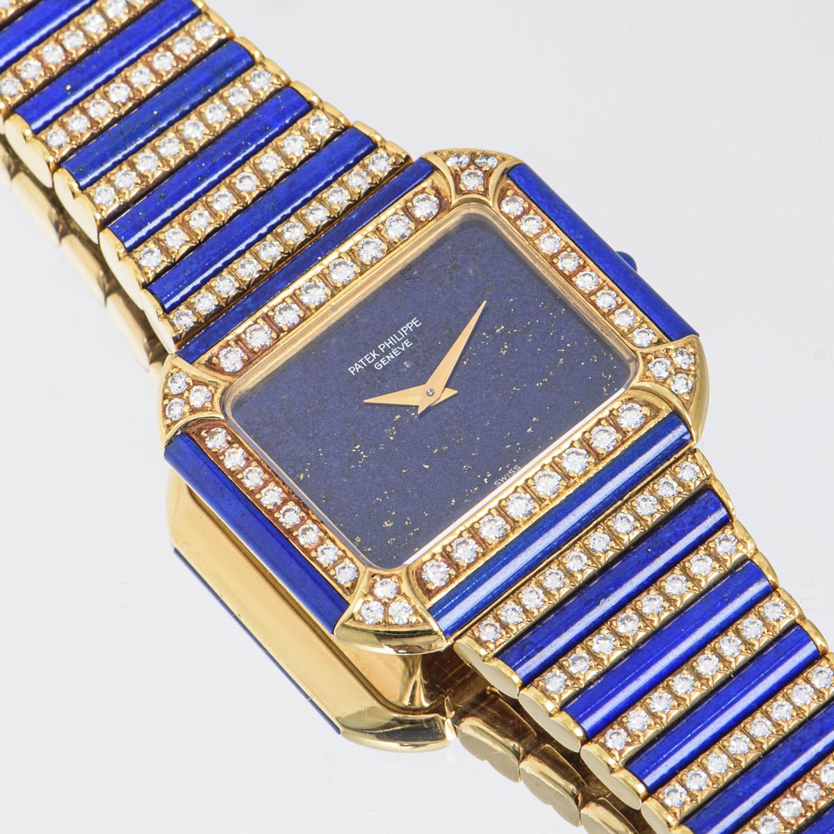 Round Cut Patek Philippe Rare Yellow Gold Lapis Lazuli & Diamond Set Watch 4399/1 For Sale