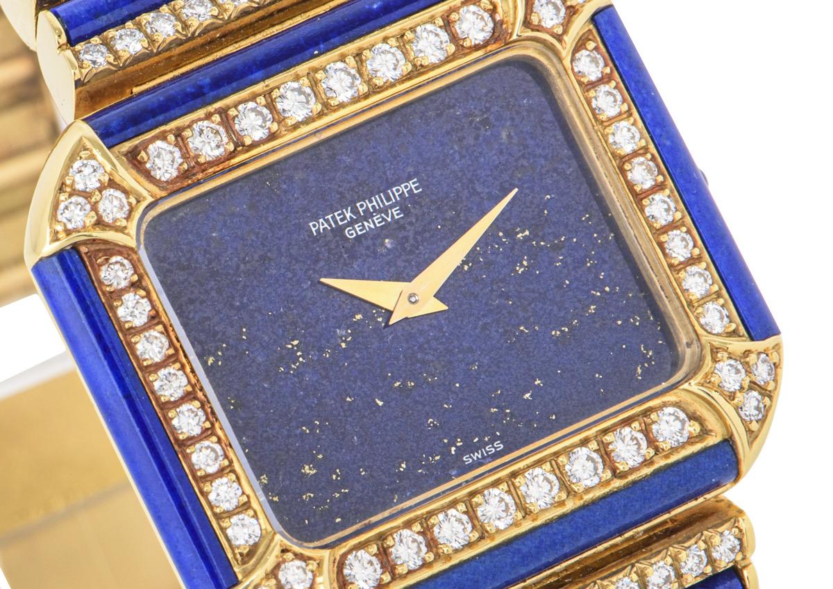 Patek Philippe Rare Yellow Gold Lapis Lazuli & Diamond Set Watch 4399/1 In Excellent Condition For Sale In London, GB