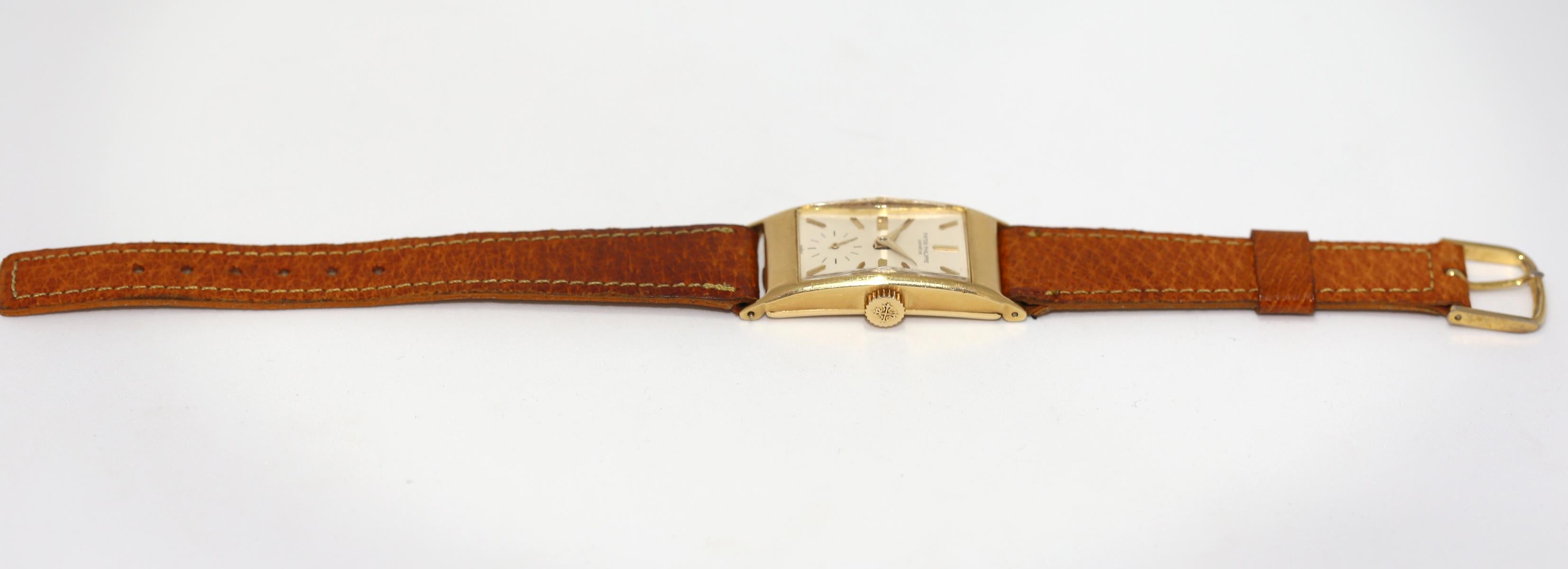 Women's or Men's Patek Philippe Rectangular Hour Glass Ref 1593 Wristwatch Original Box, 1955