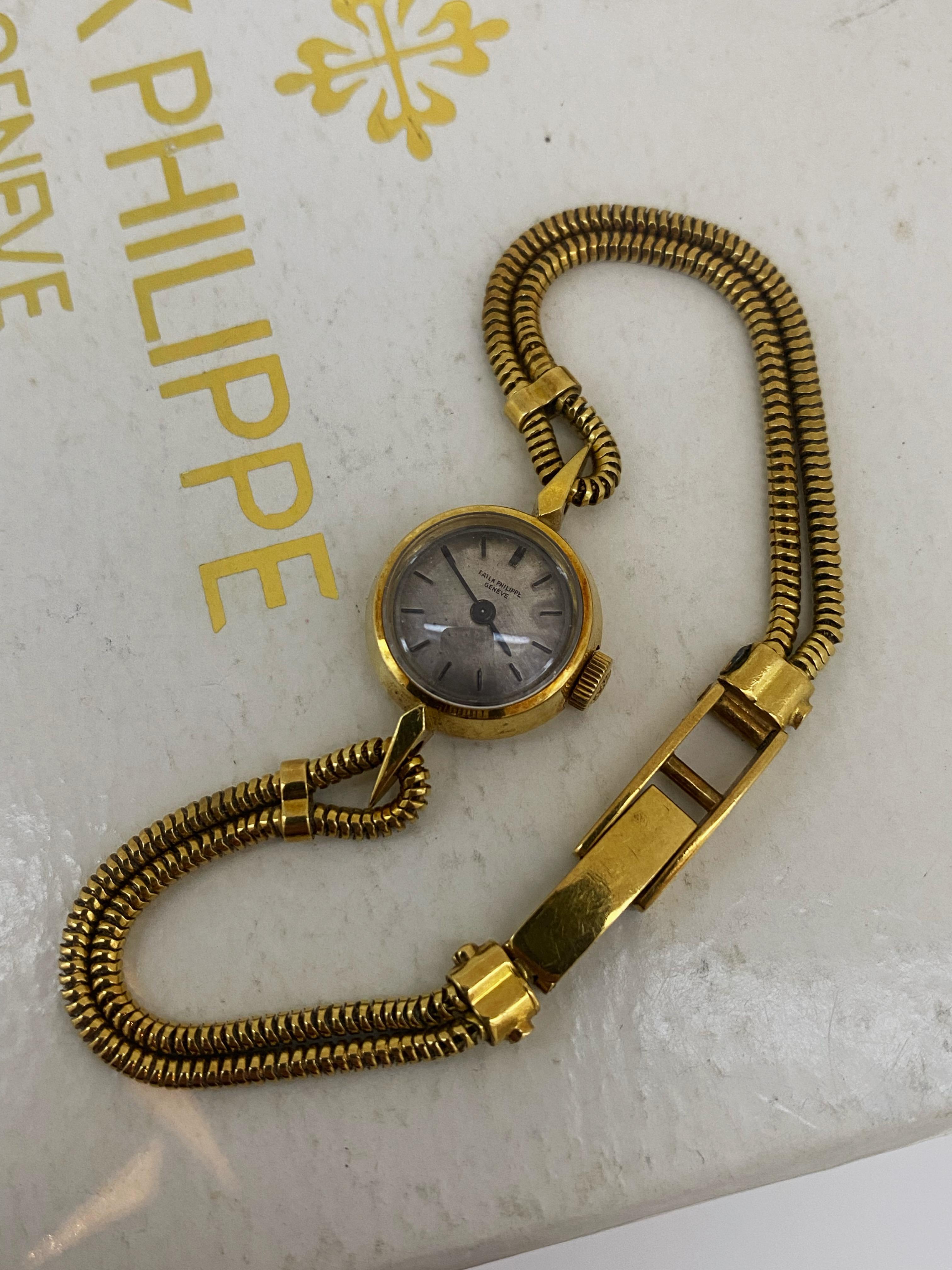Women's Patek Philippe ref 3306 18K Gold Cocktail Ladies' Watch in Original Box, c1962. For Sale