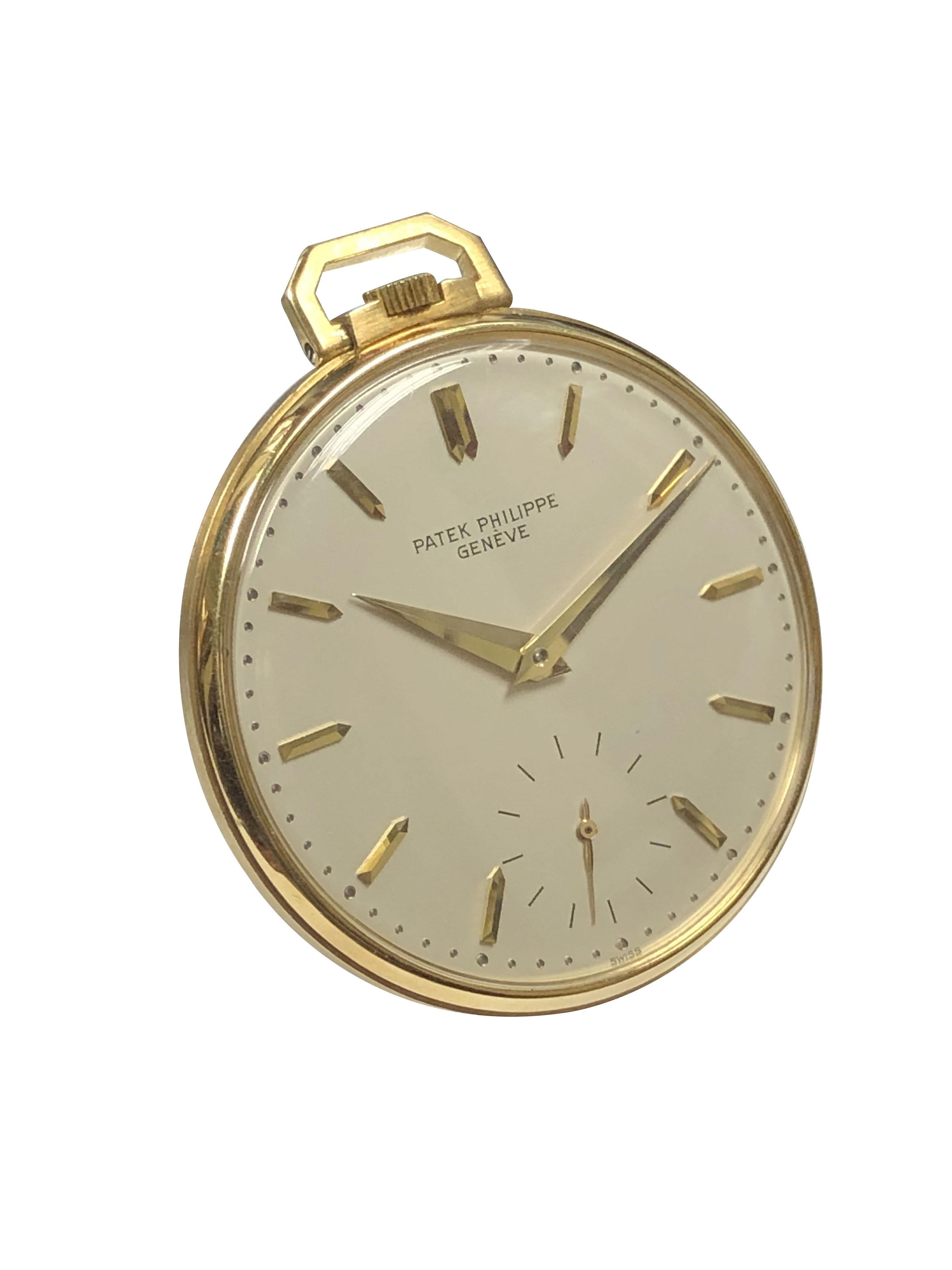 Patek Philippe Ref 600 Yellow Gold Mechanical Pocket Watch In Excellent Condition In Chicago, IL