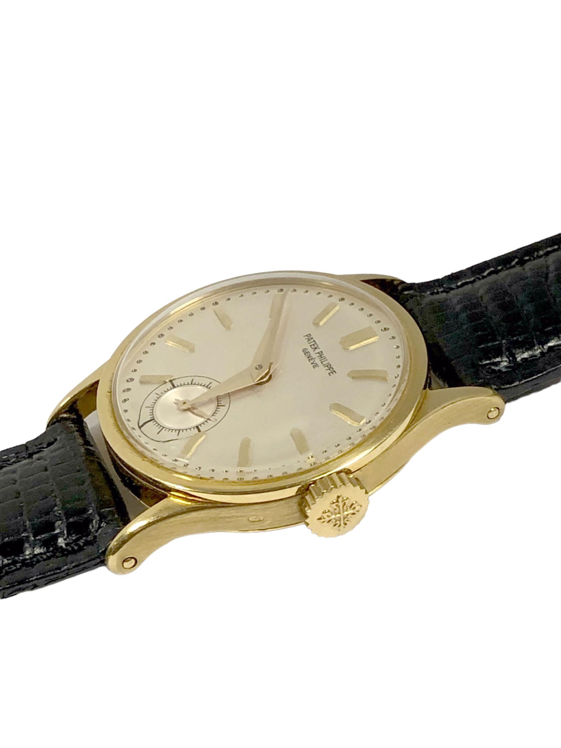Patek Philippe Ref 96 Calatrava Vintage 1945 Gelbgold Mechanische Armbanduhr für Damen oder Herren im Angebot
