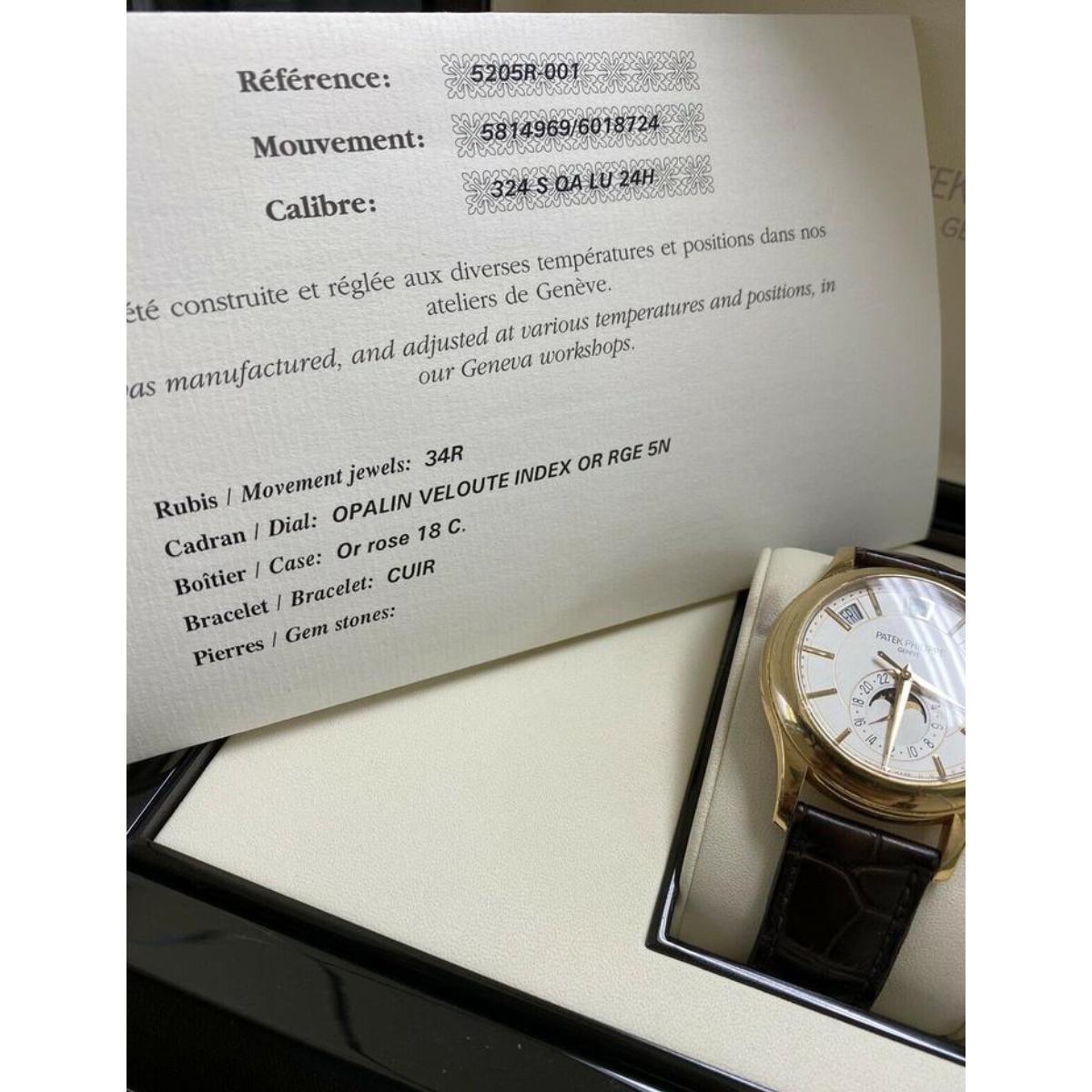 Brand - Patek Philippe
Reference - 5205R-001

This Patek includes both the original brown strap plus a brand new original Patek black strap. It also includes the inner and outer boxes, documents, papers, and push pin. It is as close to a full set as
