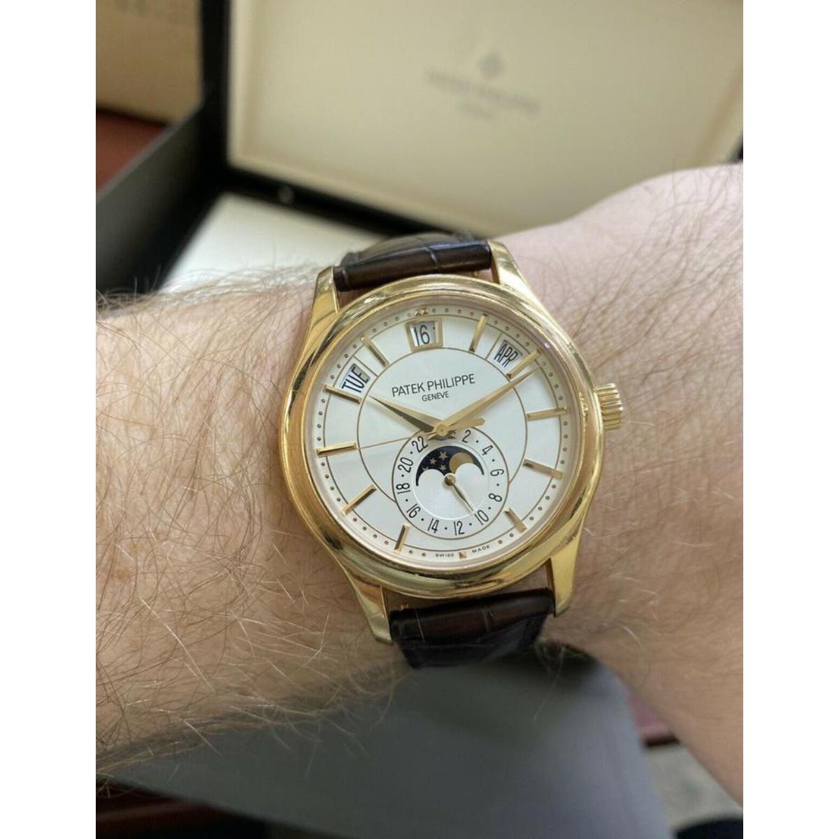 Patek Philippe Rose Gold 5205r-001 Annual Calendar Moon Phase Gmt Watch In Excellent Condition In Boca Raton, FL
