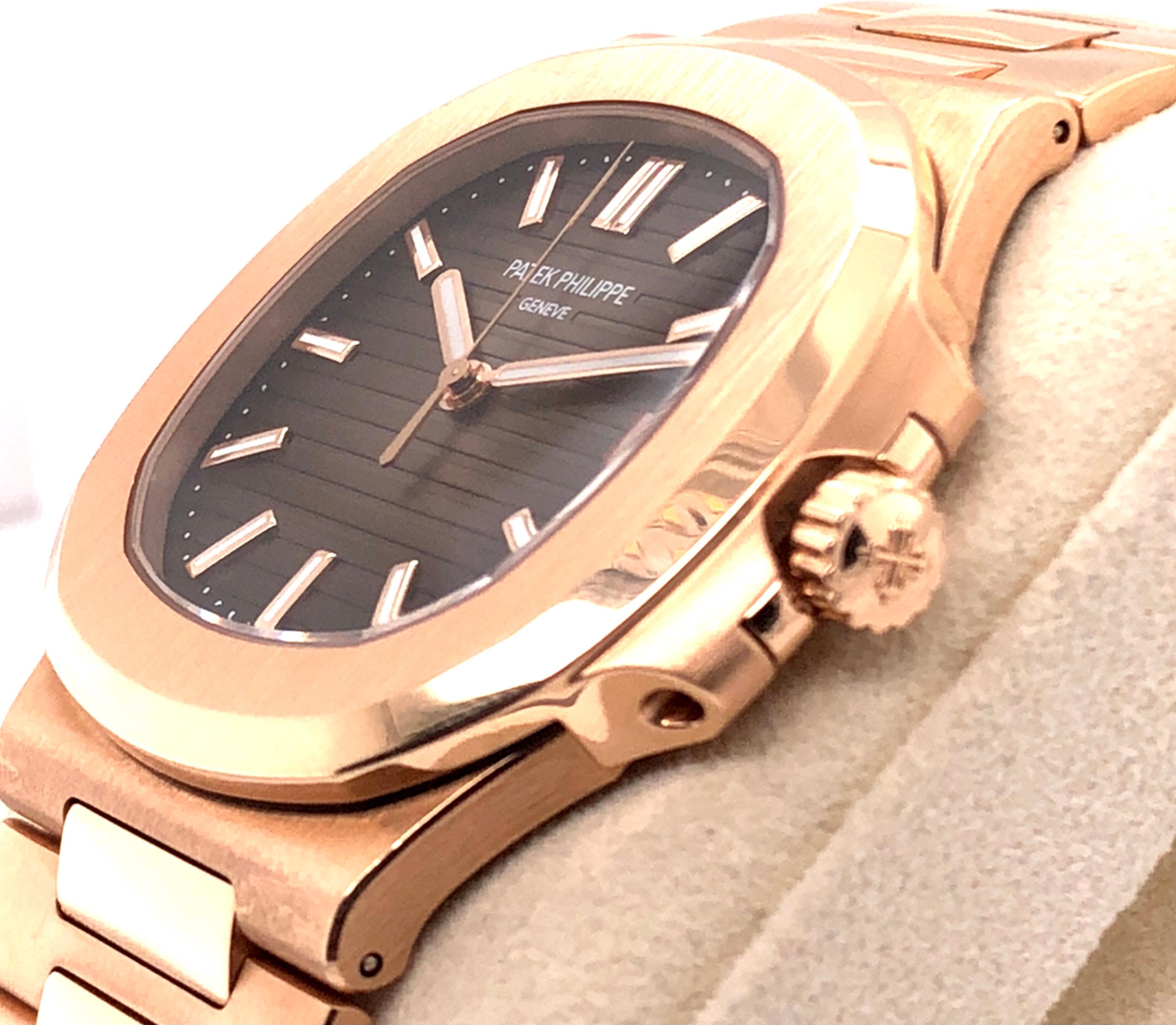 Patek Philippe Rose Gold 5711/1R Nautilus Jumbo. The watch of all watches. Worn three times, come complete with box, papers, dust cover and original purchase receipt. Works wonderfully and is in immaculate condition. 
Brown Anthracite 