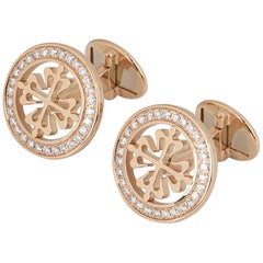 Patek Philippe Rose Gold Diamond Calatrava Cross Cufflinks