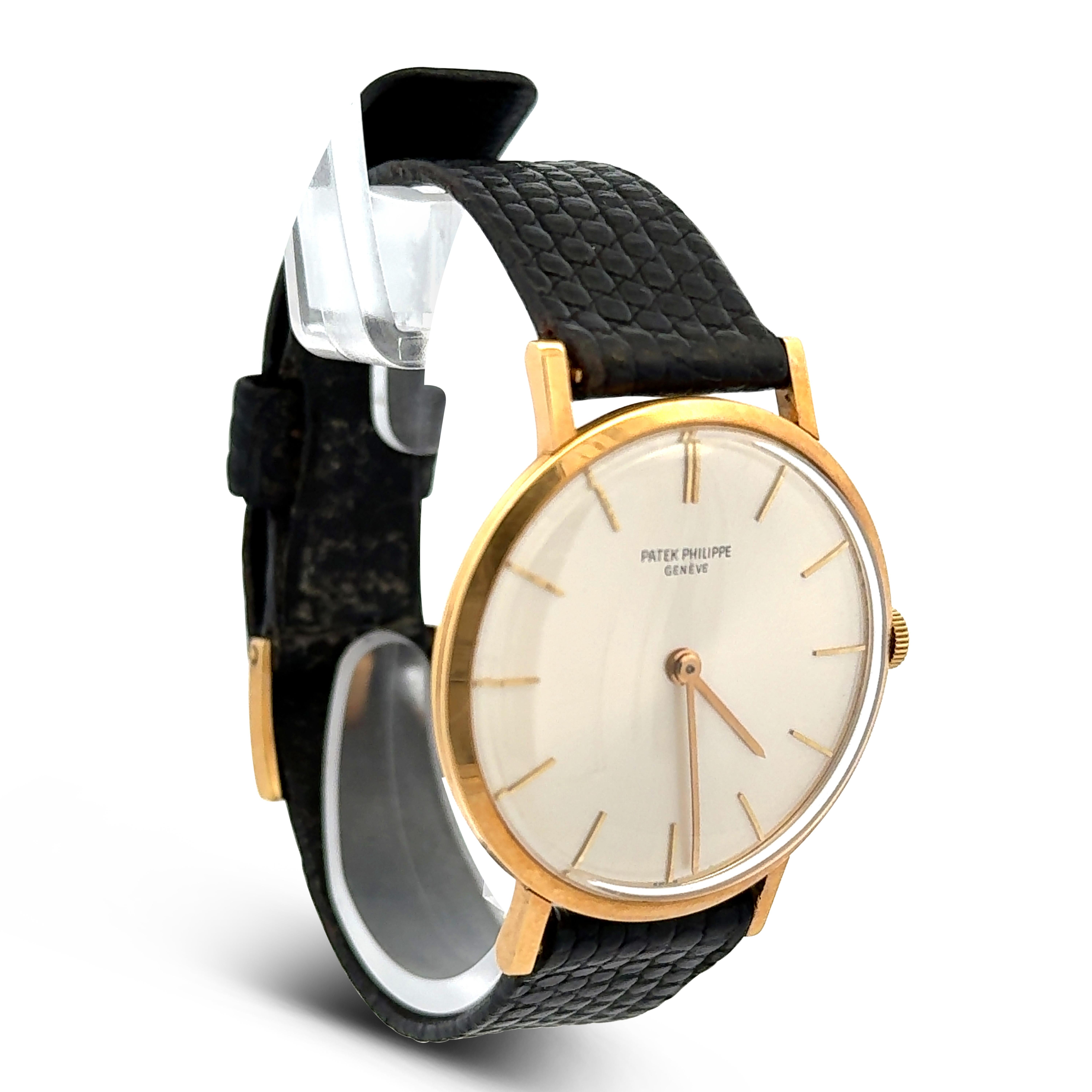 Contemporary Patek Philippe Round Crystal Dial Leather Strap Wristwatch For Sale