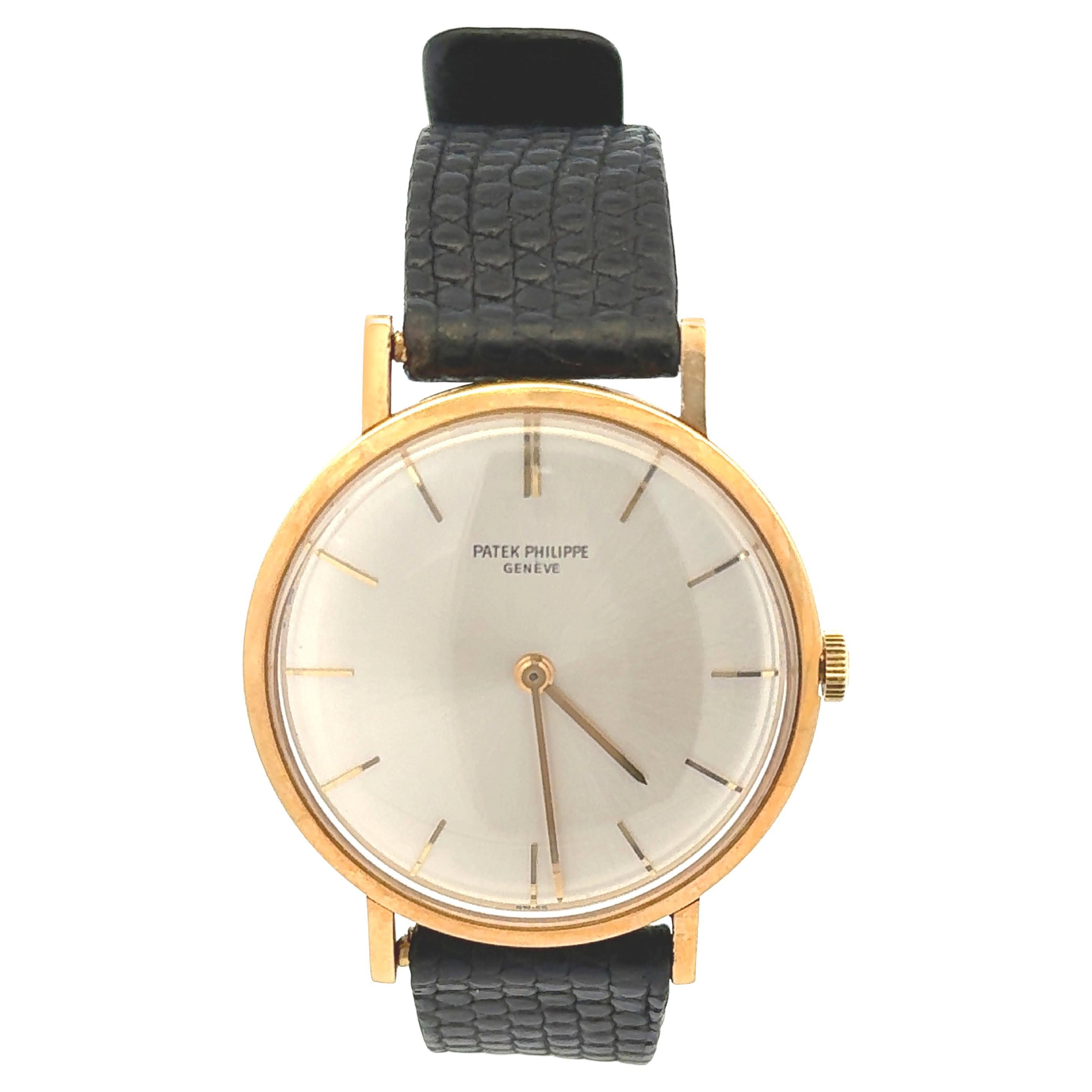 Patek Philippe Round Crystal Dial Leather Strap Wristwatch